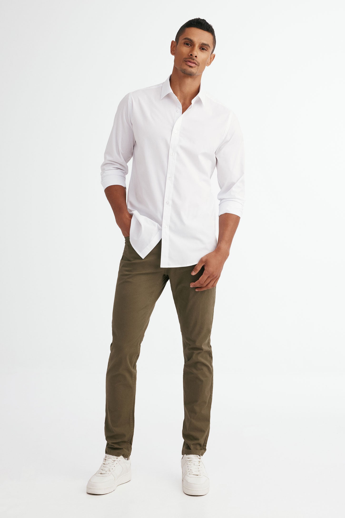 Chemise semi-ajustée popeline de coton infroissable - Homme && BLANC