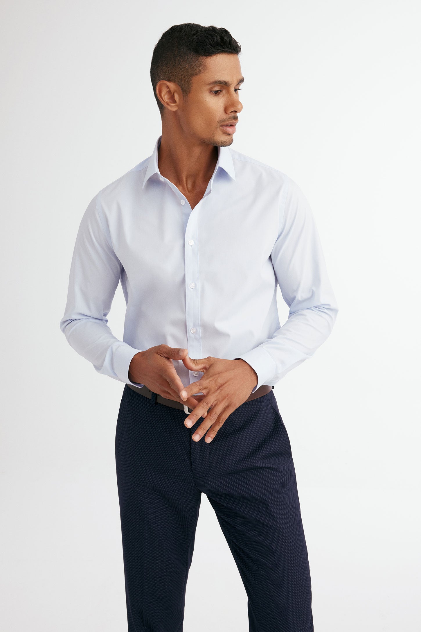 Chemise semi-ajustée popeline de coton infroissable - Homme && BLEU