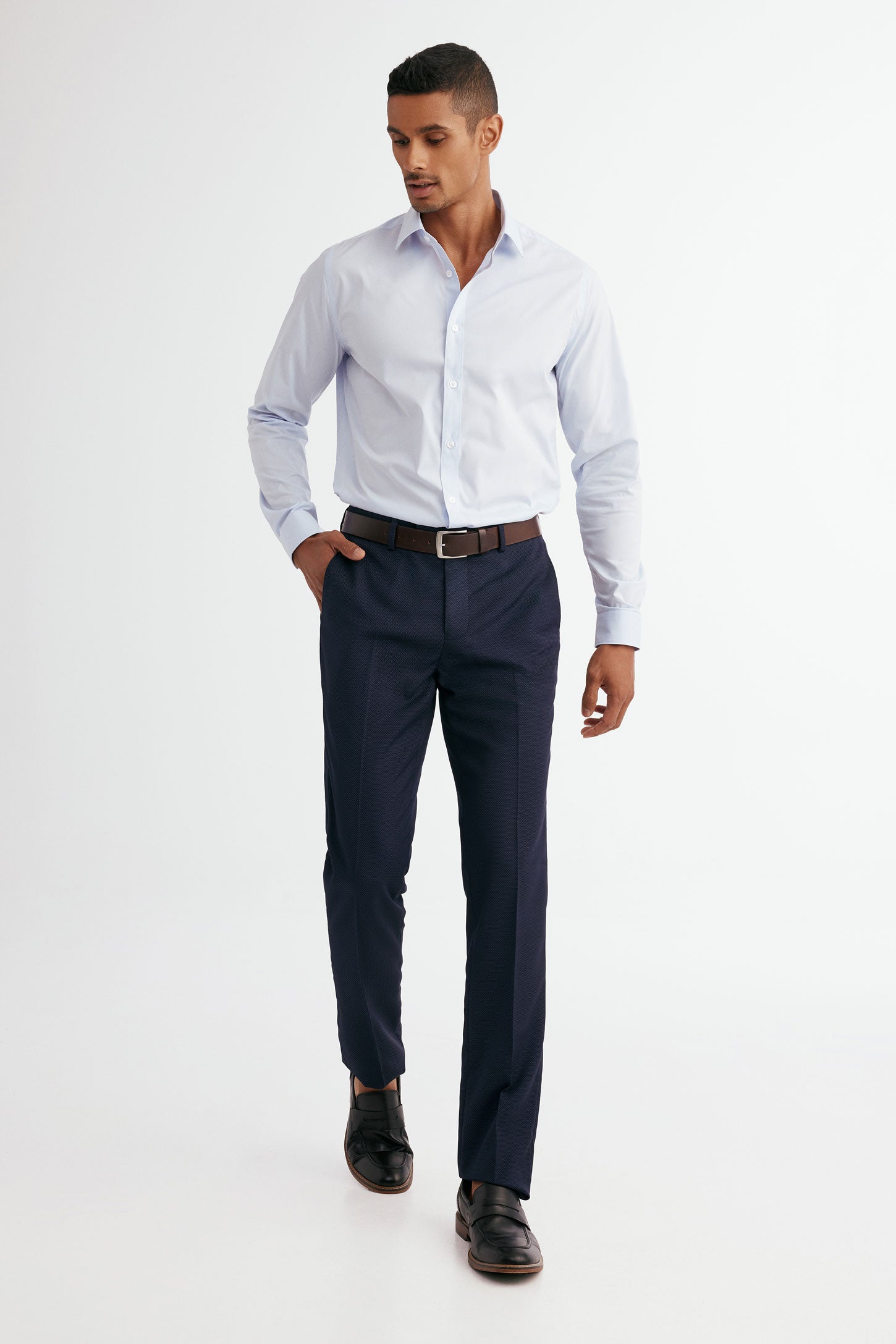 Chemise semi-ajustée popeline de coton infroissable - Homme && BLEU