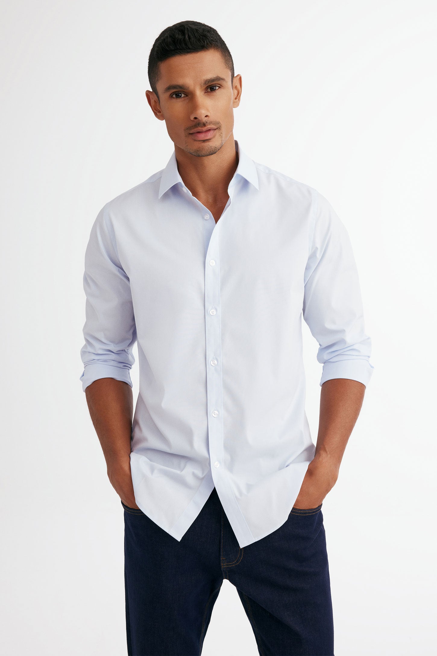 Chemise semi-ajustée popeline de coton infroissable - Homme && BLEU