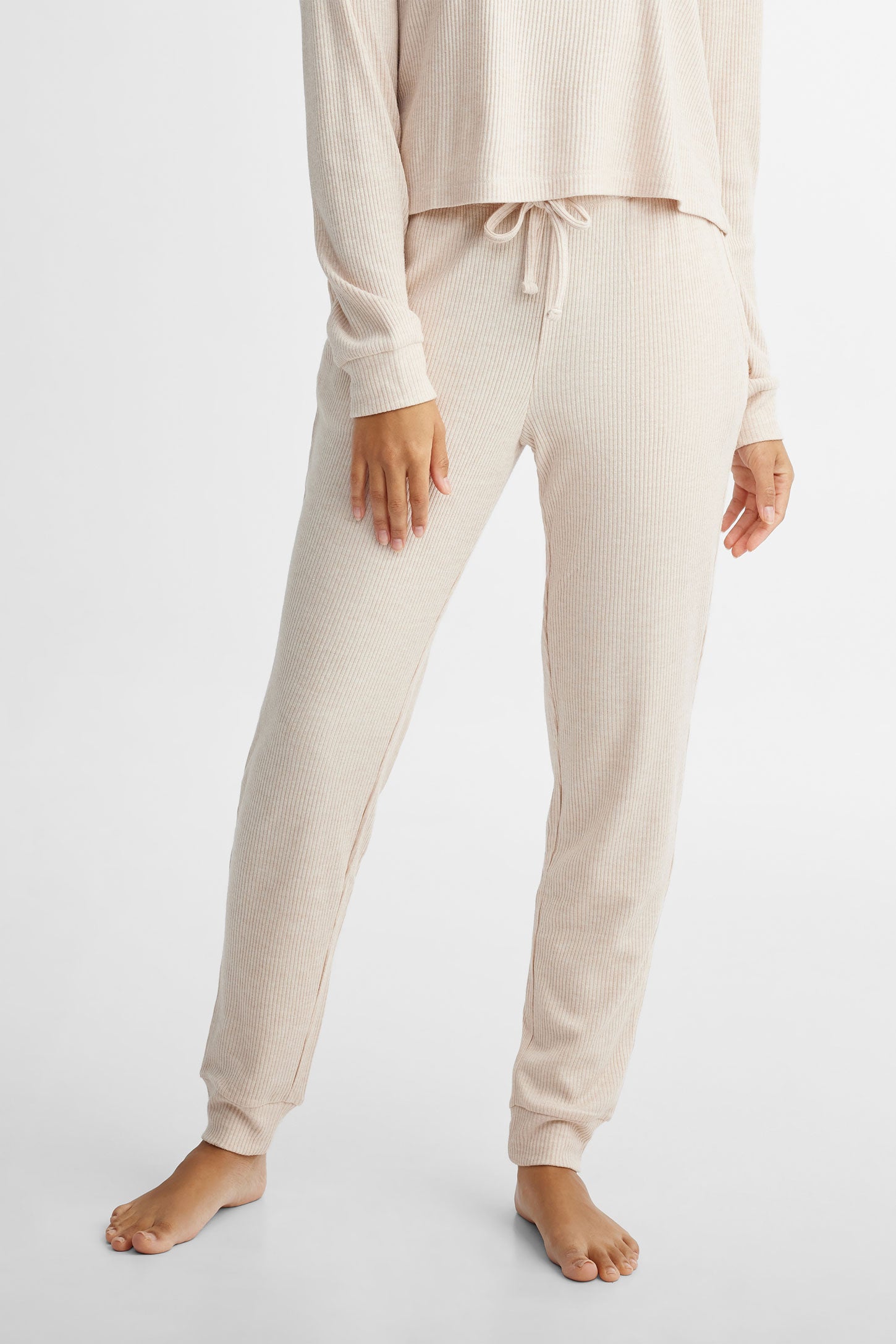 Pantalon pyjama côtelé - Femme && BEIGE