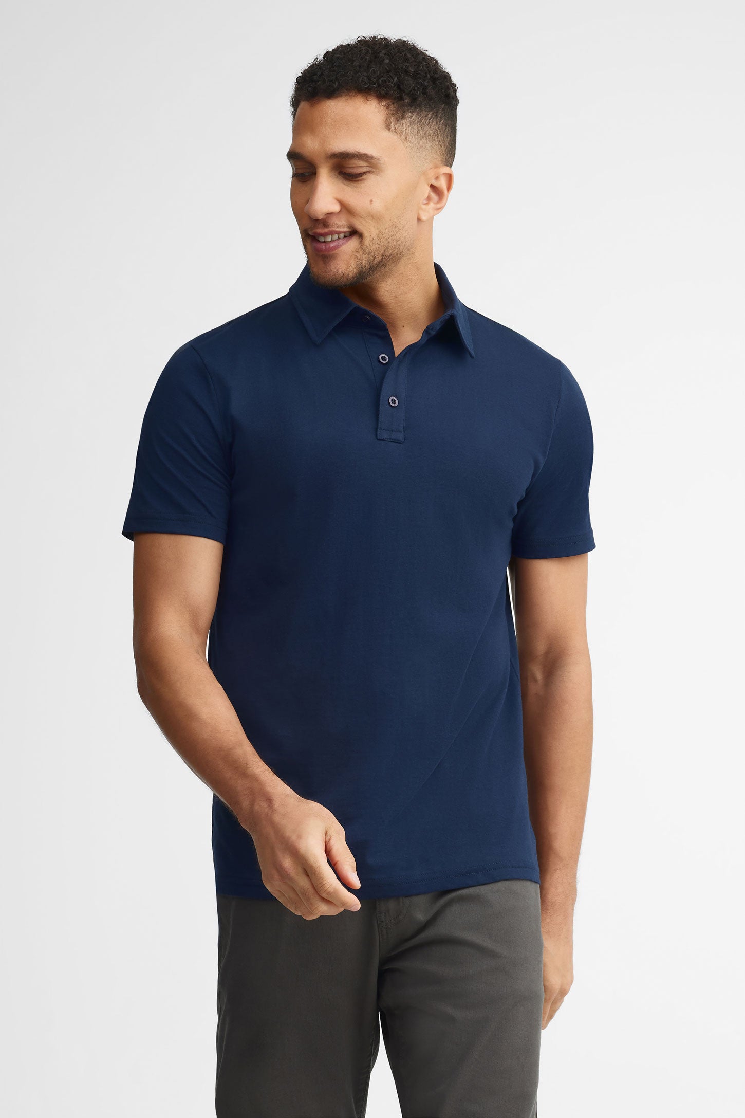 Polo manches courtes coton - Homme && BLEU FONCE