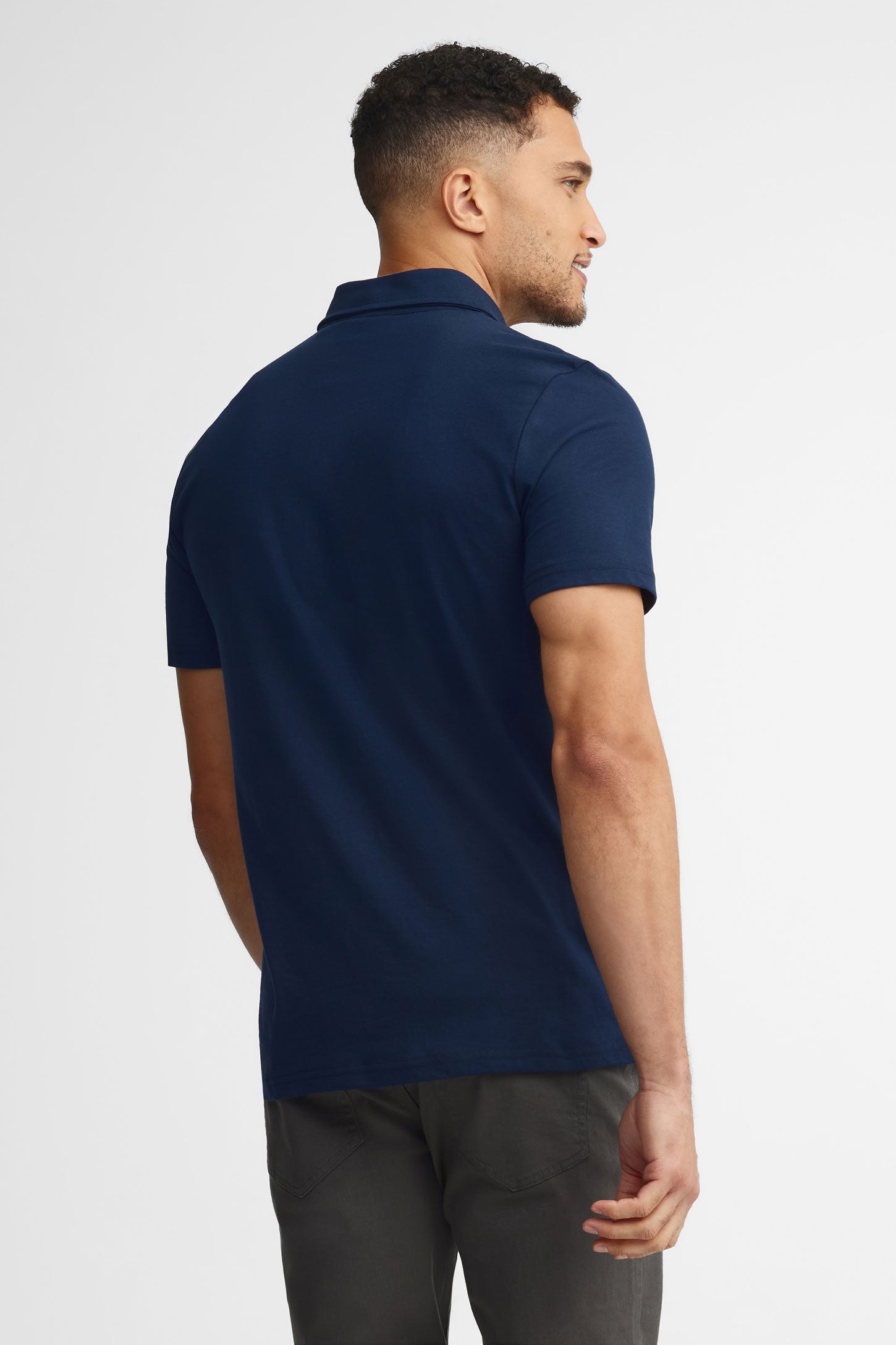 Polo manches courtes coton - Homme && BLEU FONCE