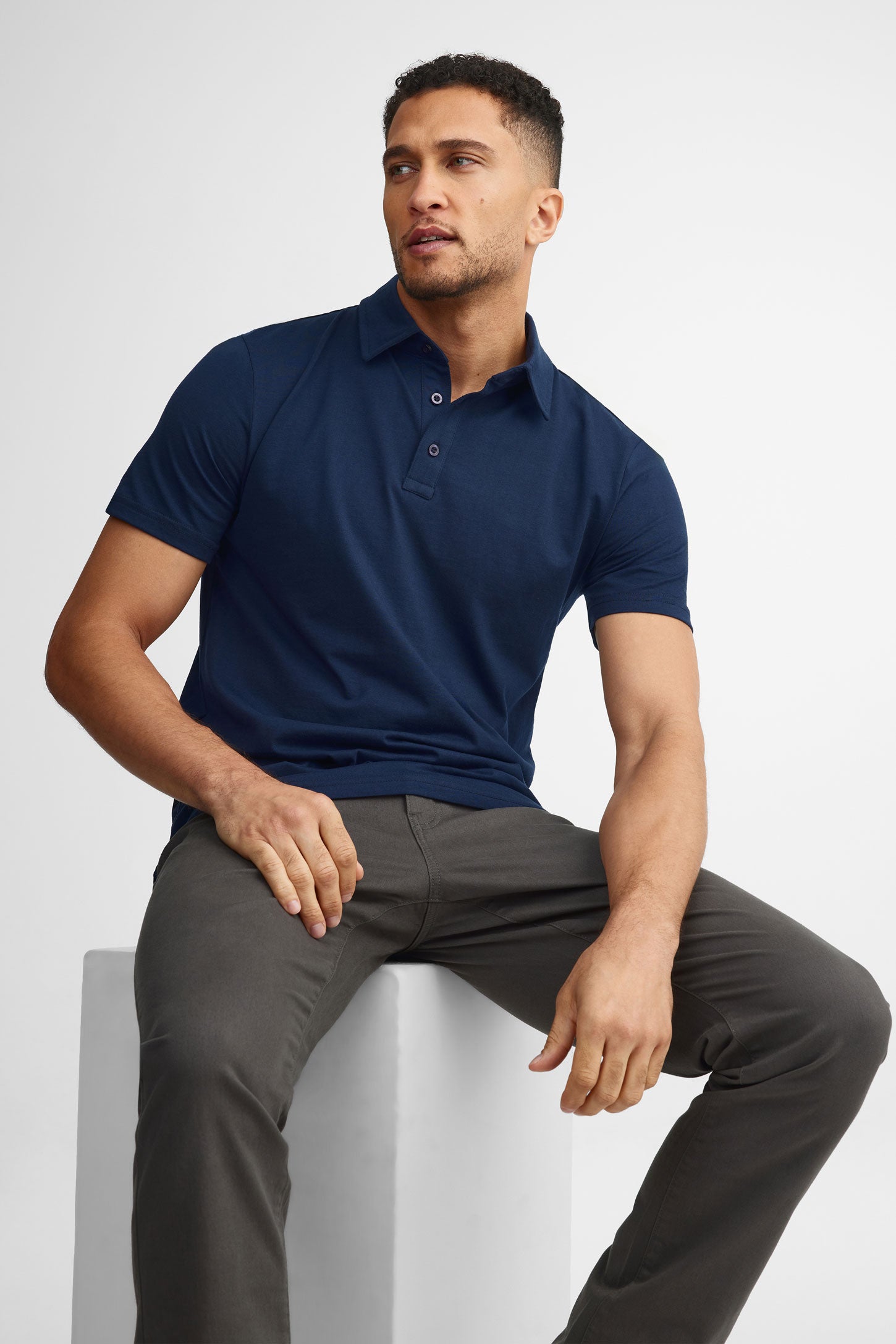 Polo manches courtes coton - Homme && BLEU FONCE