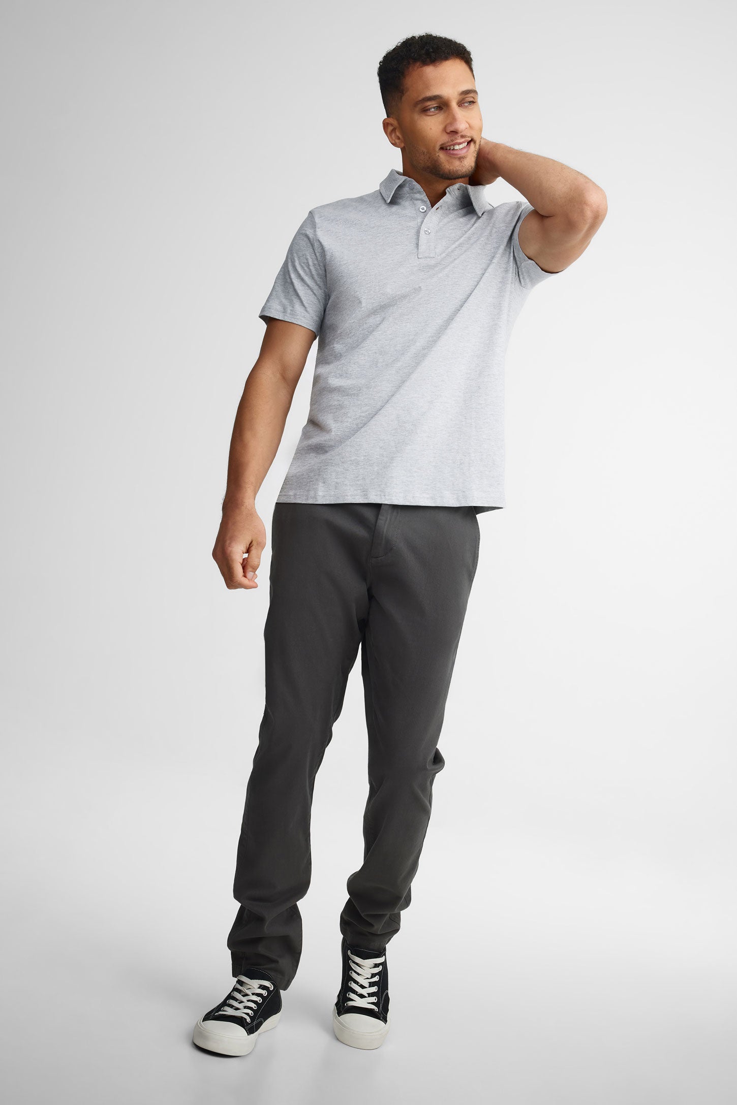 Polo manches courtes coton - Homme && GRIS PALE