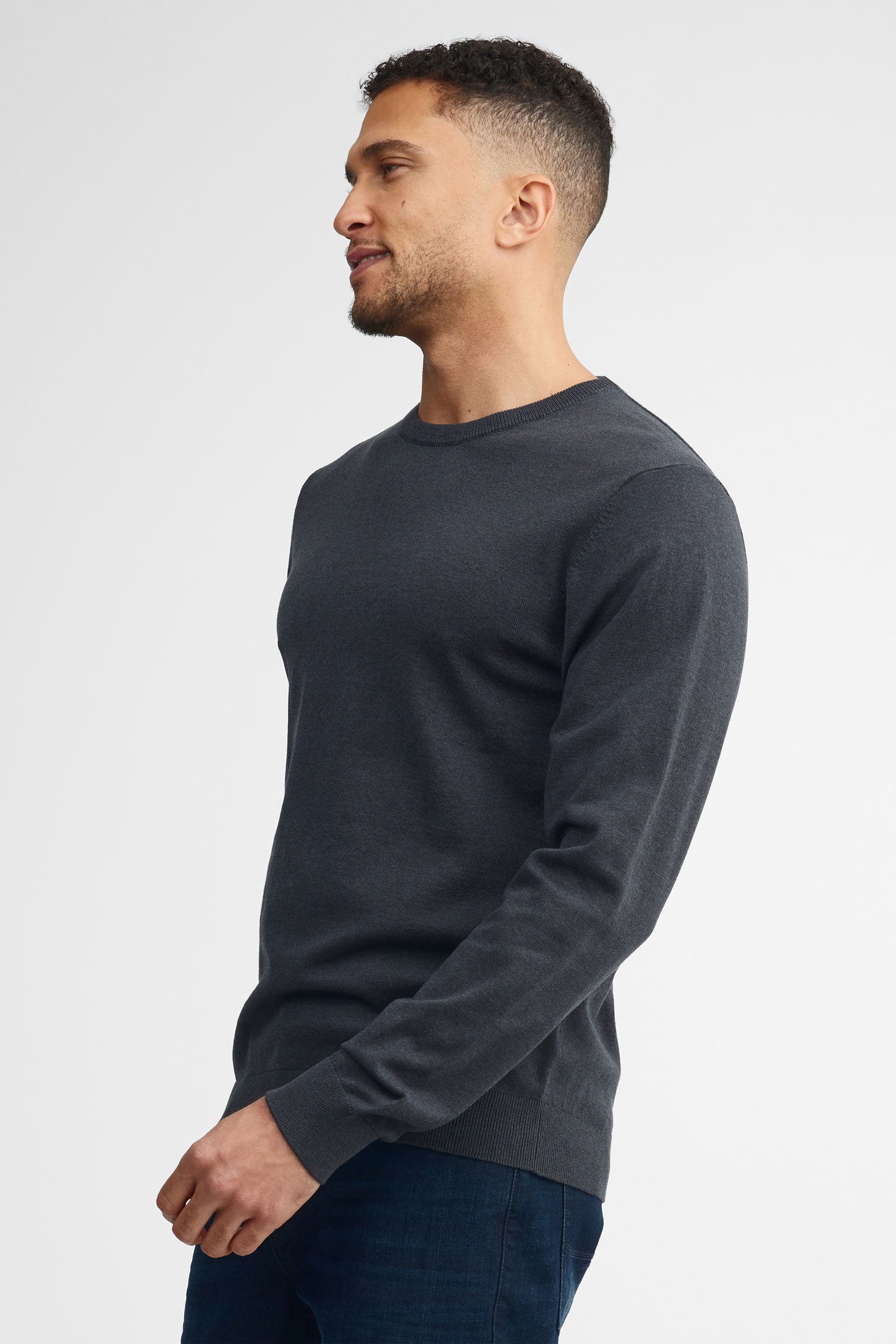 Chandail col rond tricot - Homme && CHARBON MIXTE