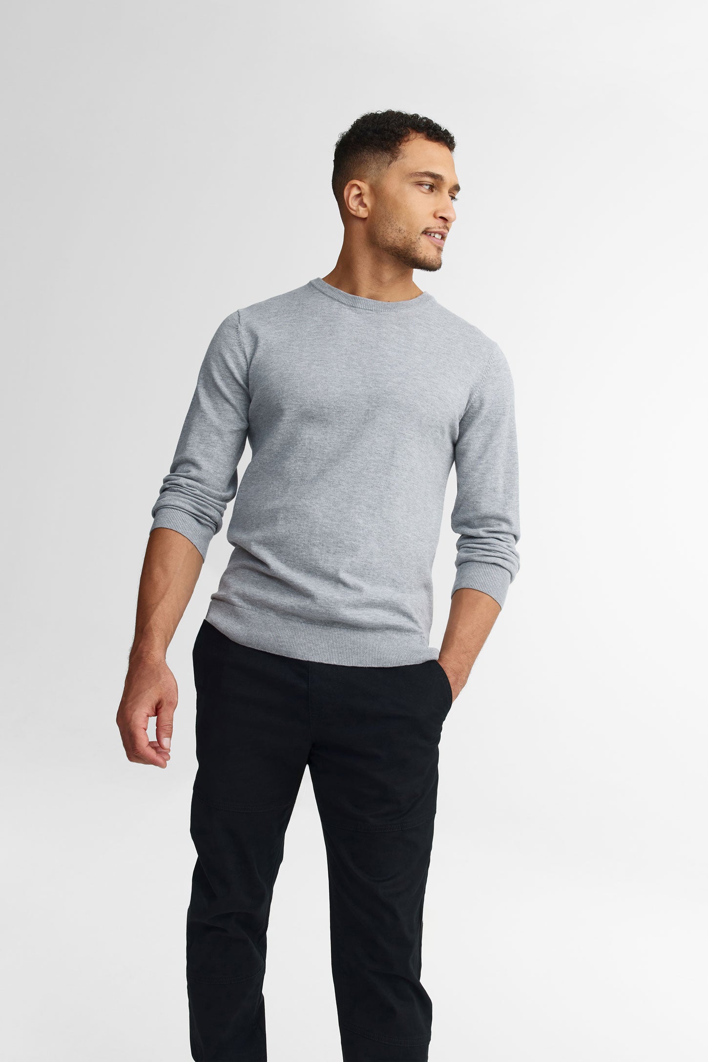 Chandail col rond tricot - Homme && GRIS MIXTE