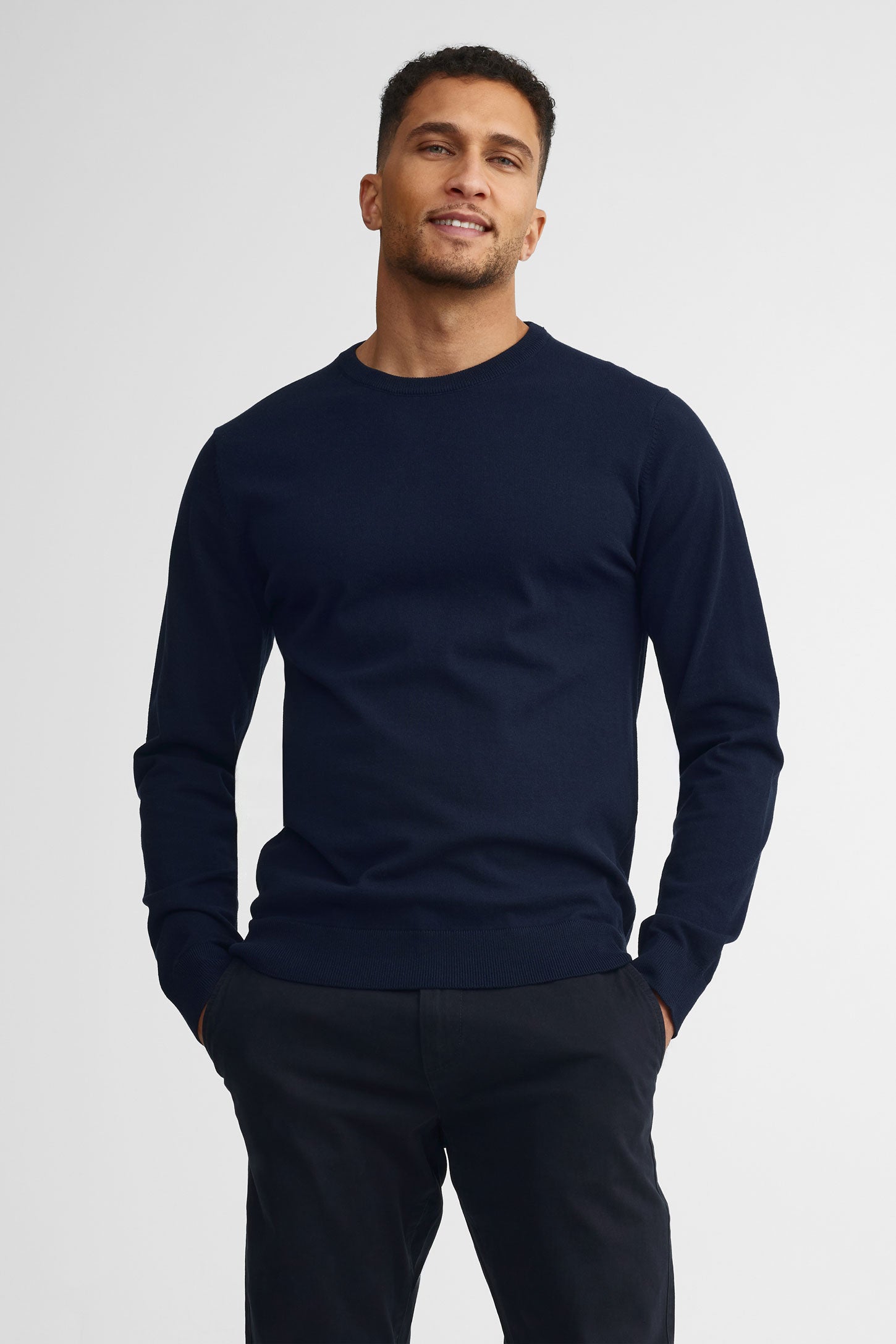 Chandail col rond tricot - Homme && MARIN