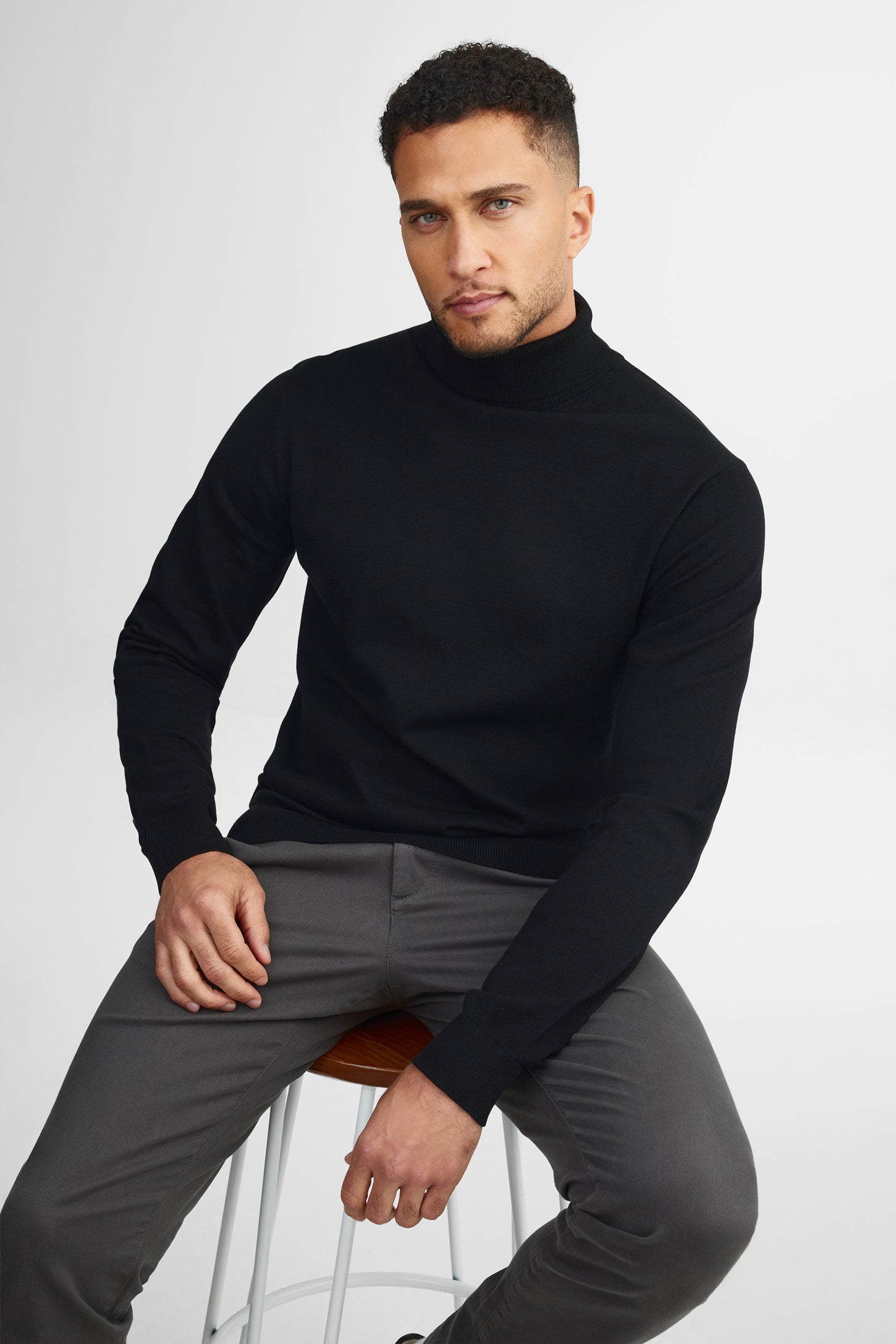 Chandail col roulé tricot - Homme && NOIR