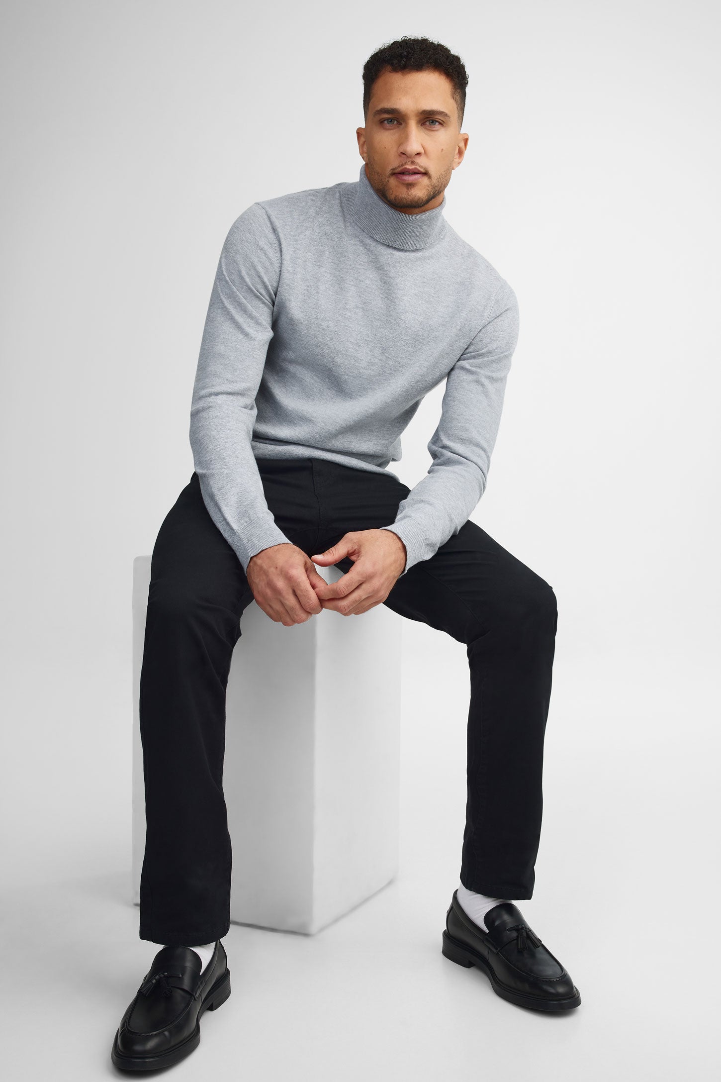 Chandail col roulé tricot - Homme && GRIS MIXTE