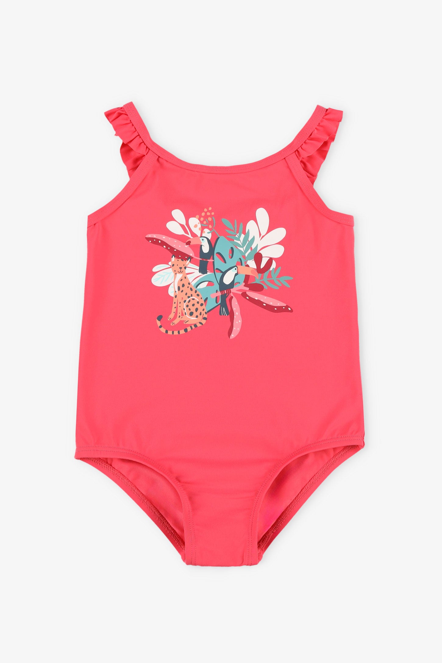 Maillot De Bain Une Pièce Bébé Fille Manches Longues Volants Imprimé Écailles De Poisson - Mignon Et Protecteur