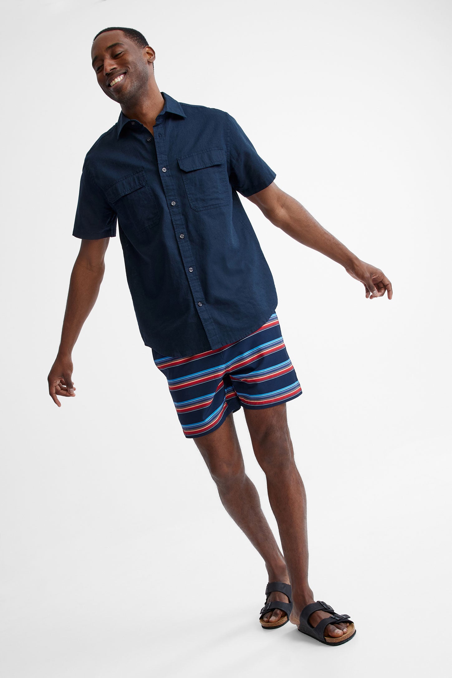 Short maillot de bain imprimé - Homme && BLEU MARINE MUL