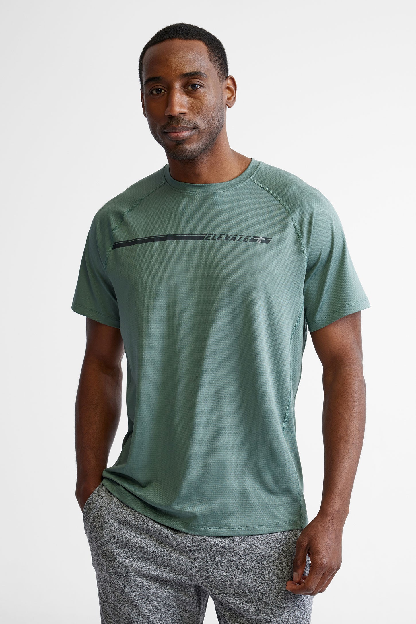 T-shirt col rond athlétique - Homme && VERT