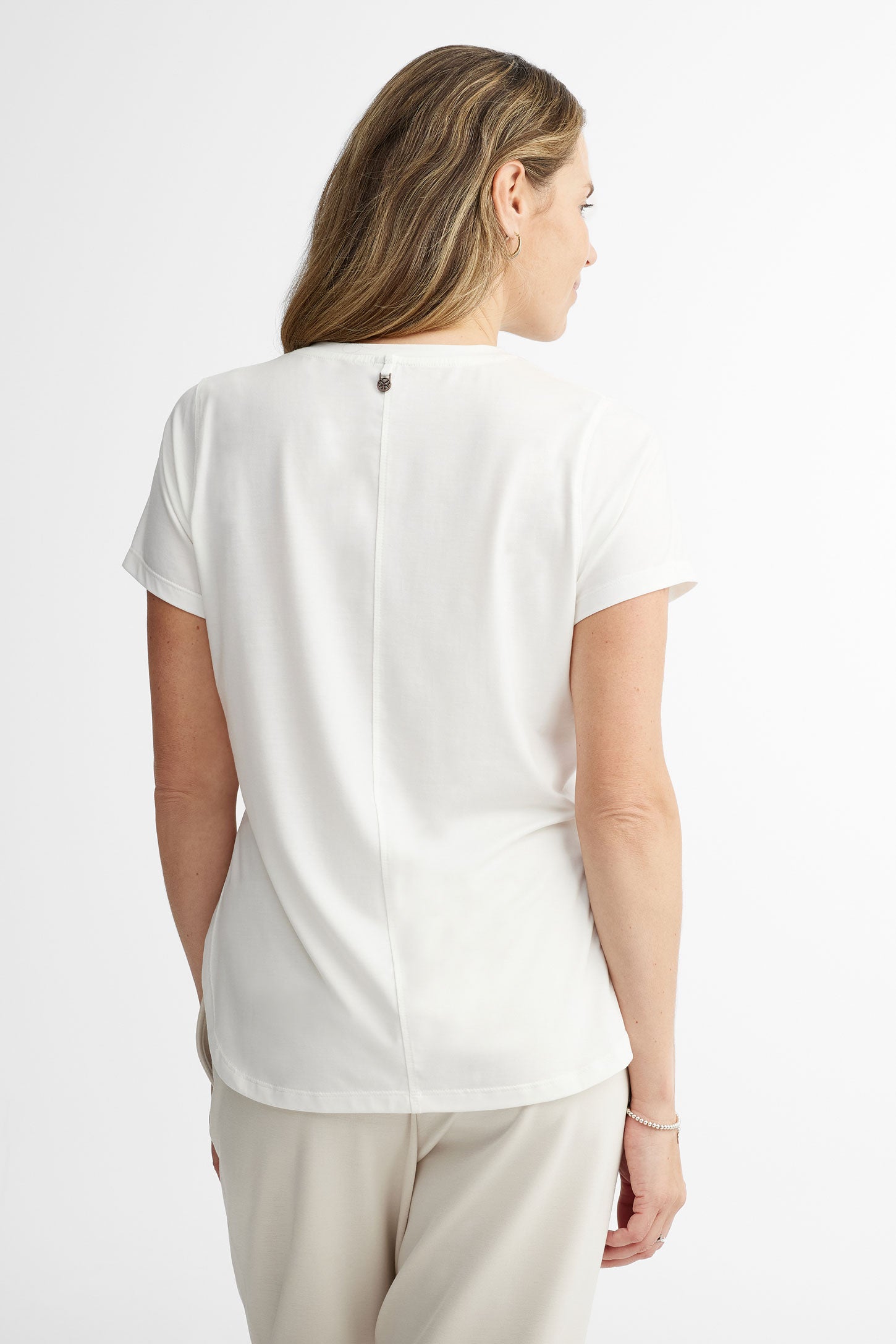 T-shirt col en V Lyocell - Femme && IVOIRE