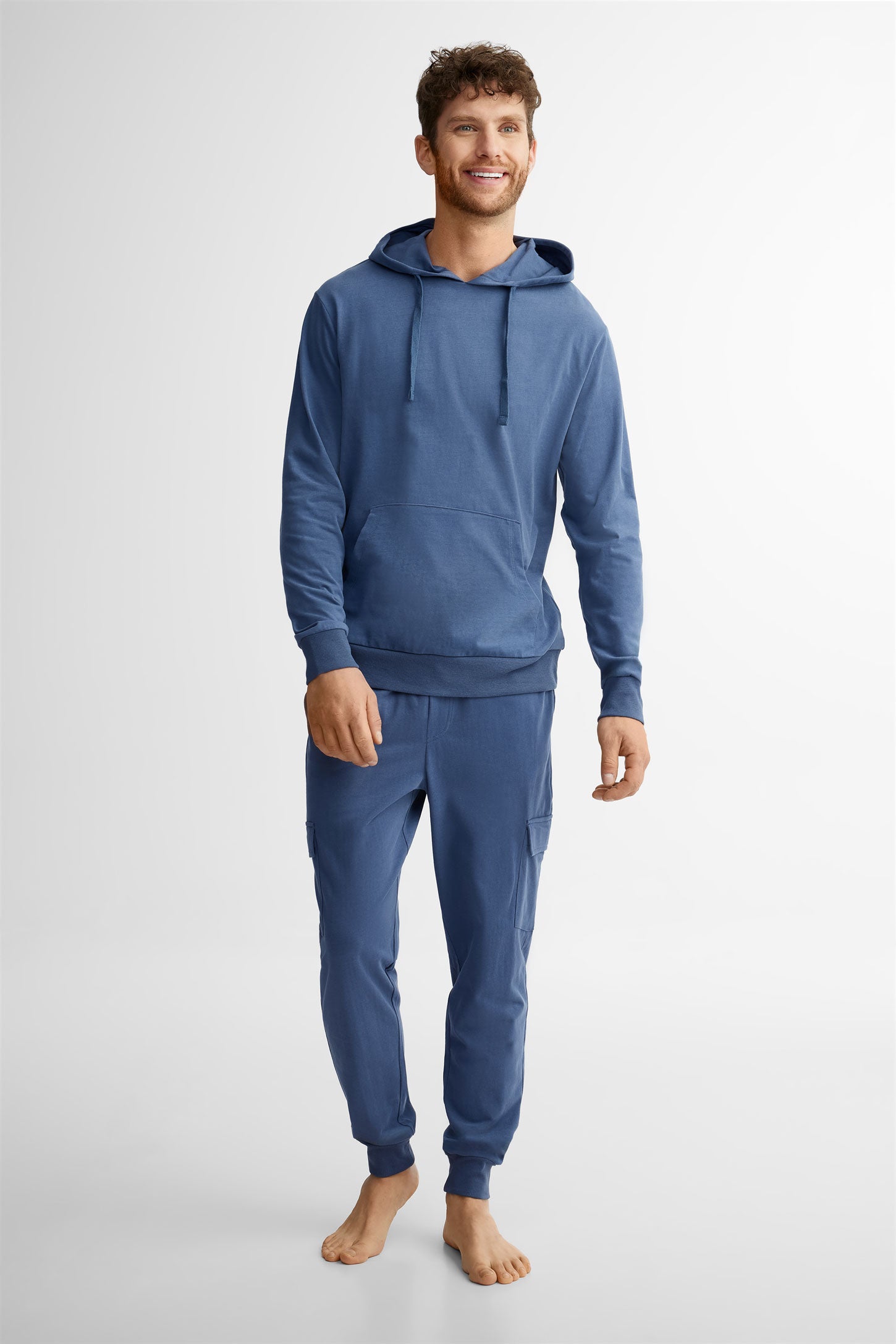 Chandail pyjama à capuchon coton ouaté - Homme && BLEU