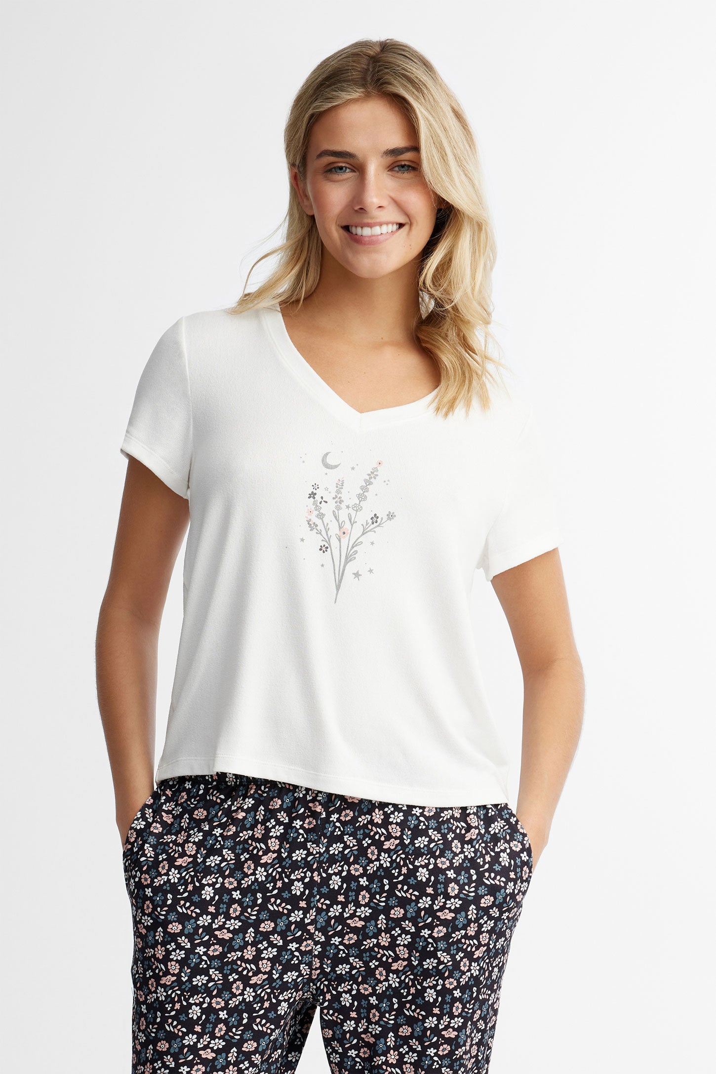 T-shirt pyjama imprimé - Femme && BLANC