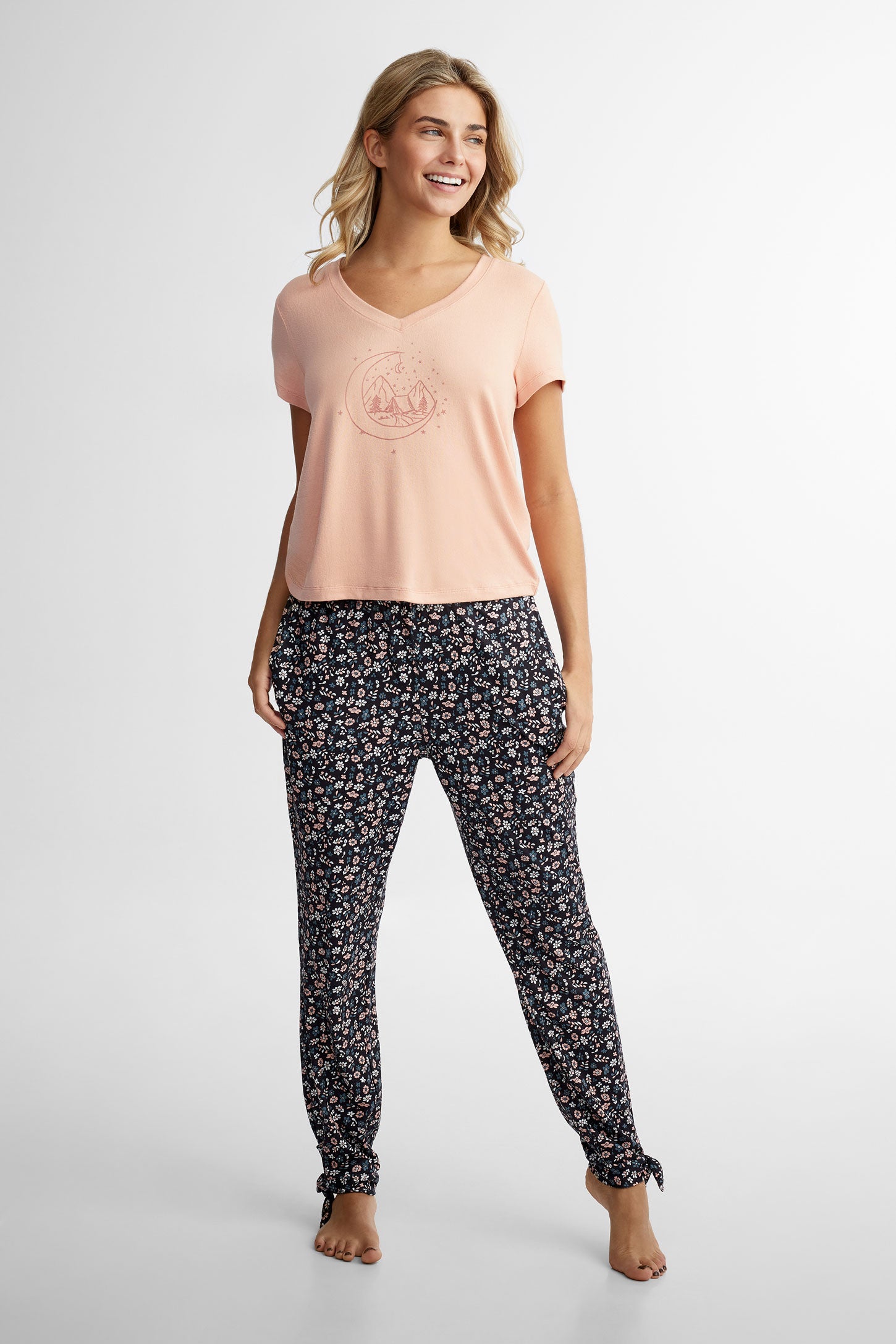 T-shirt pyjama imprimé - Femme && CORAIL