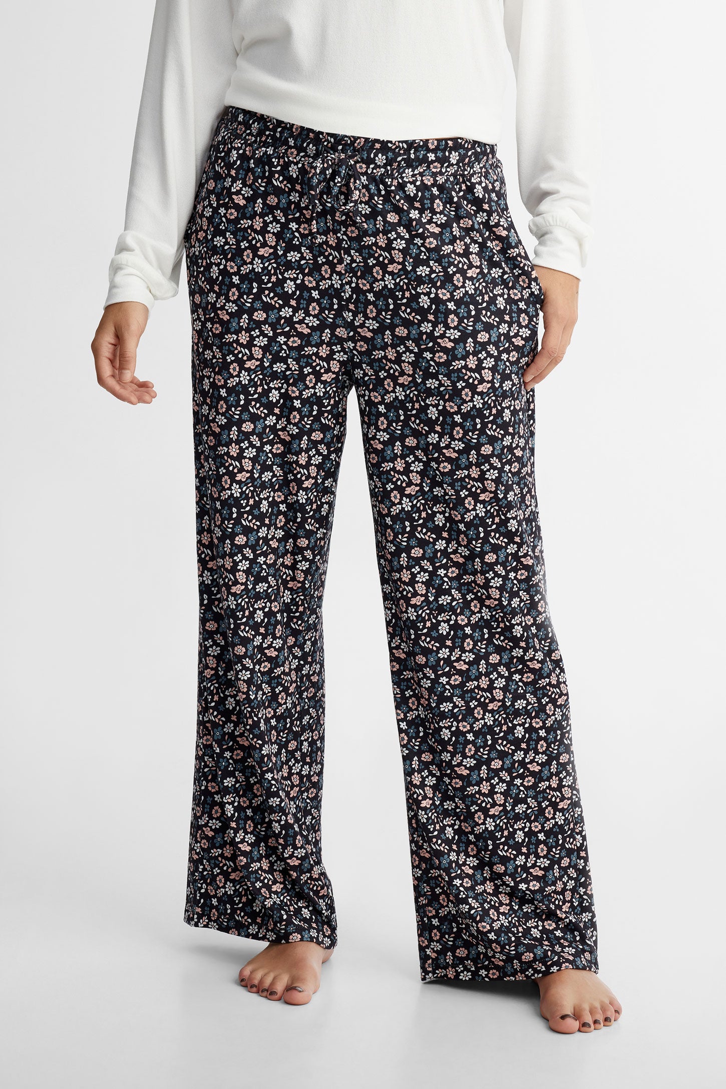 Pantalon pyjama jambe évasée -Femme && NOIR/MULTI