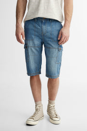 Short bermuda cargo en jeans - Homme && BLEU PALE