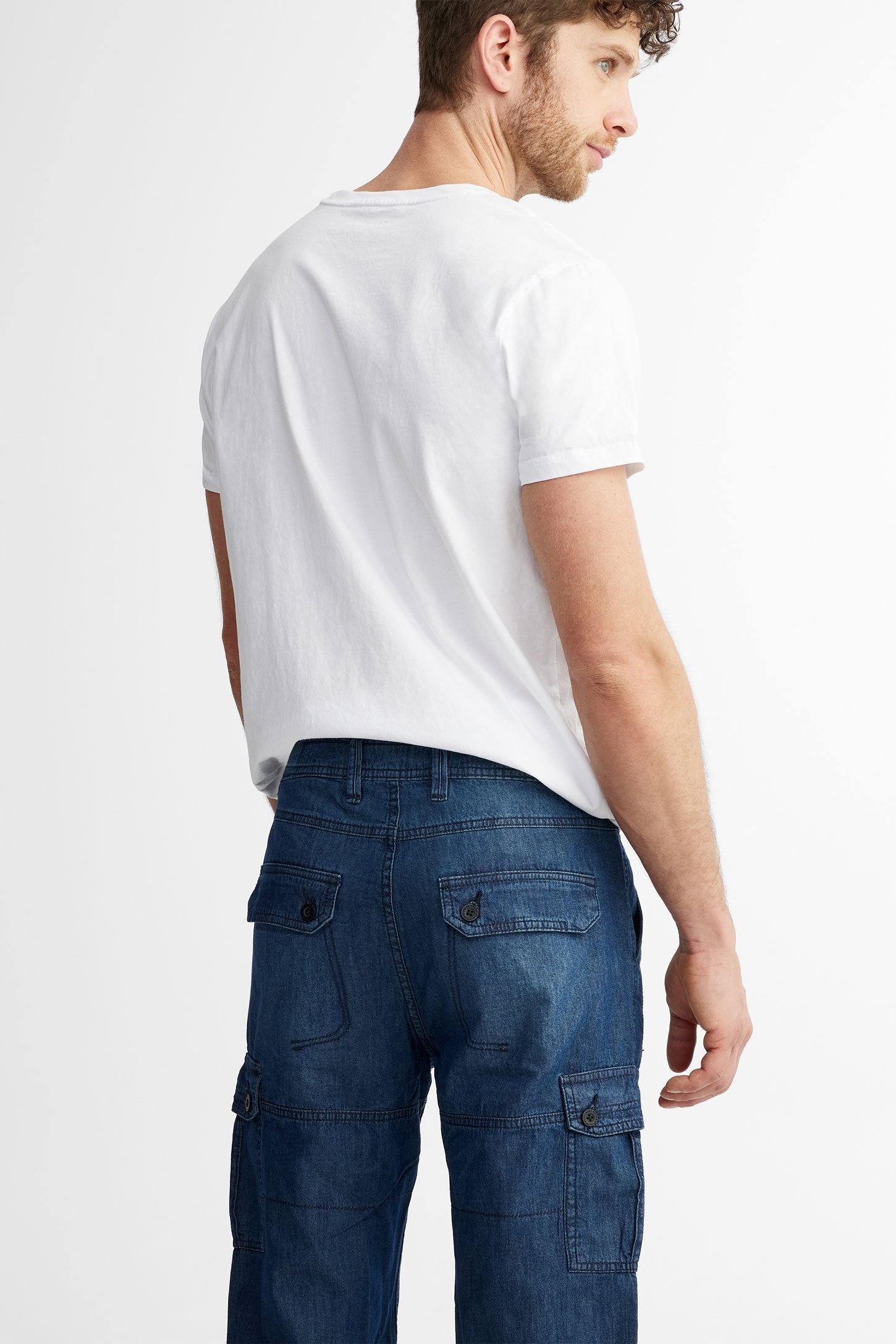 Short bermuda cargo en jeans - Homme && BLEU MARINE