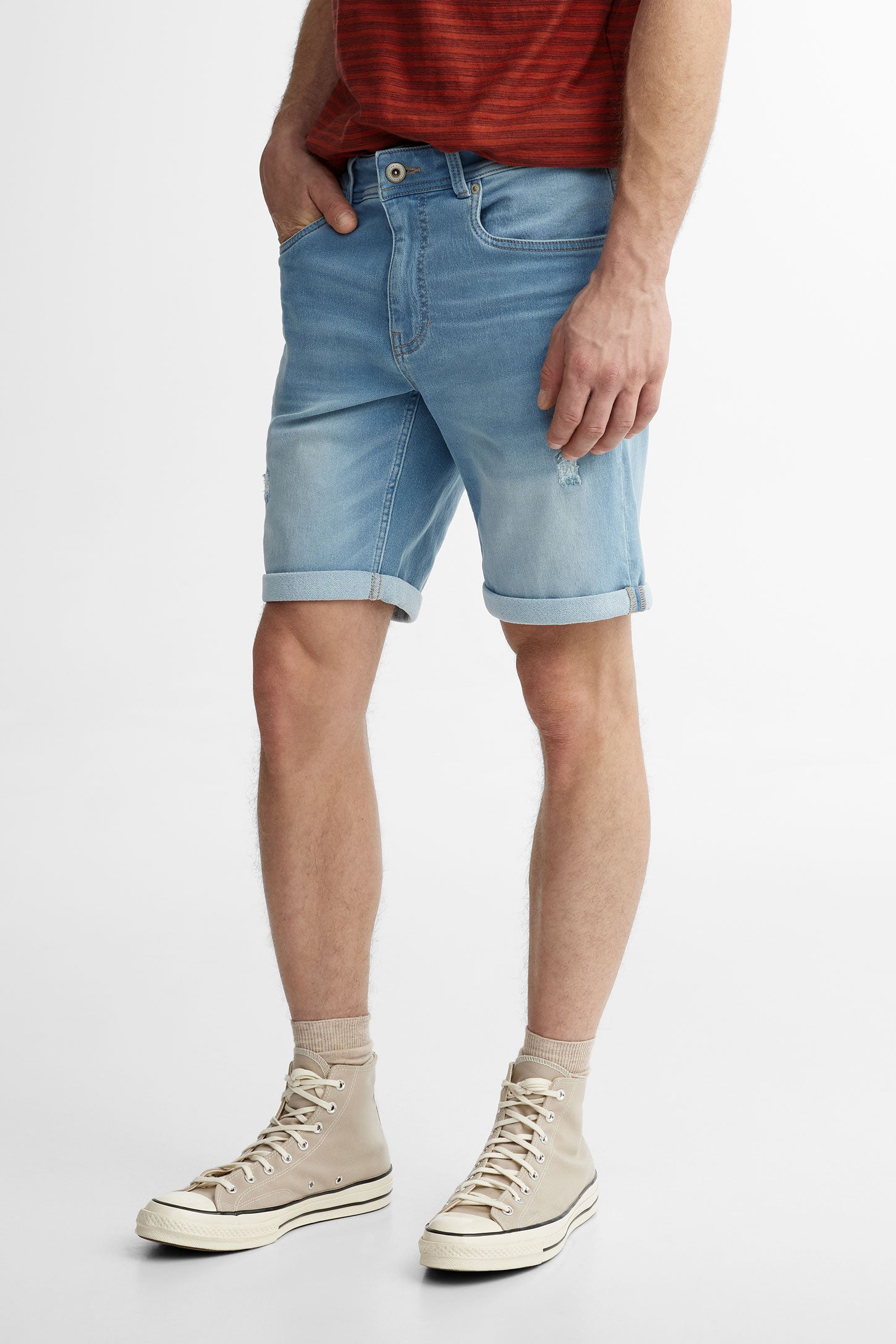 Short bermuda 5 poches en jeans - Homme && BLEU PALE