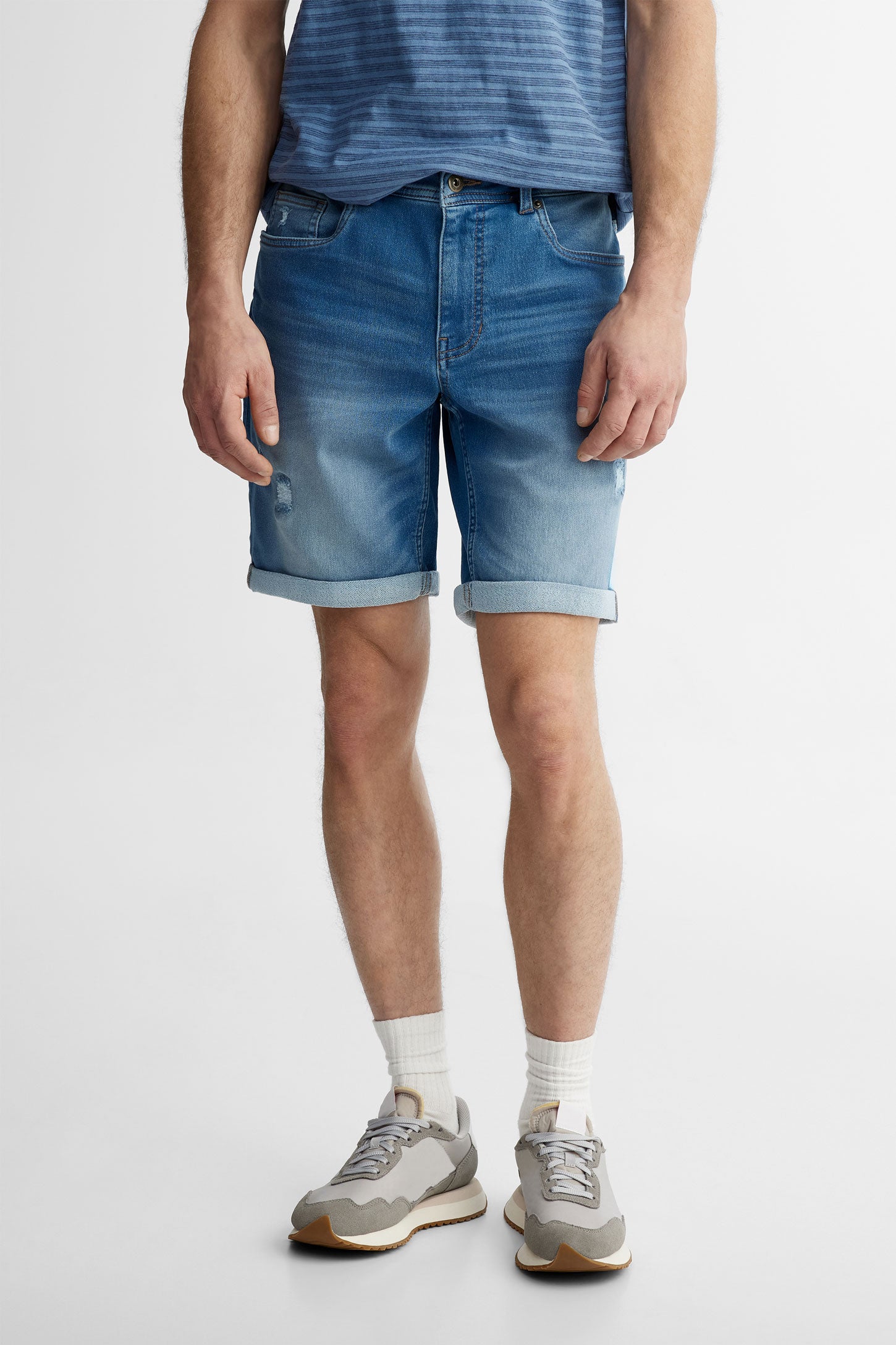 Short bermuda 5 poches en jeans - Homme && BLEU FONCE