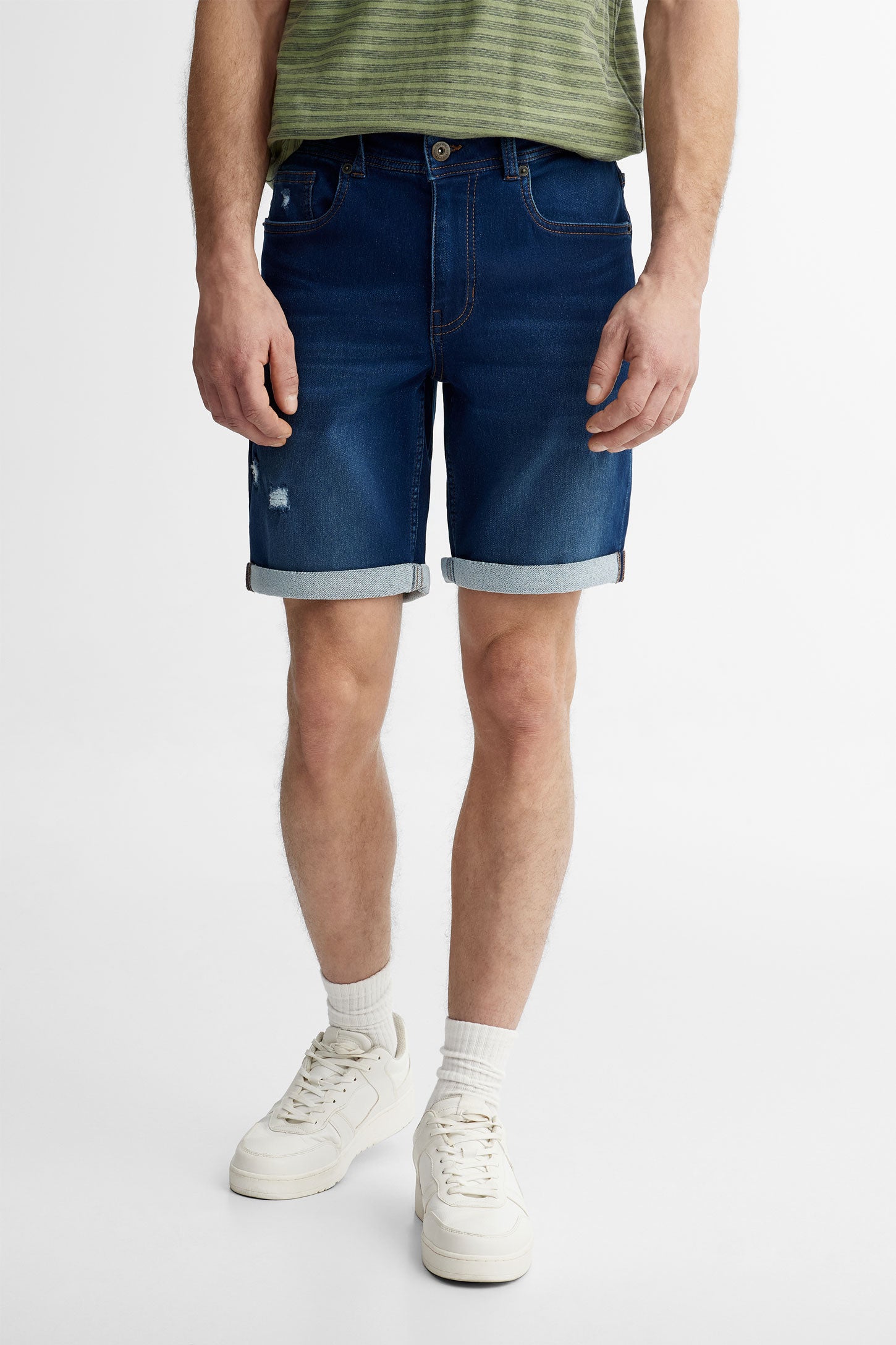 Short bermuda 5 poches en jeans - Homme && BLEU MARINE