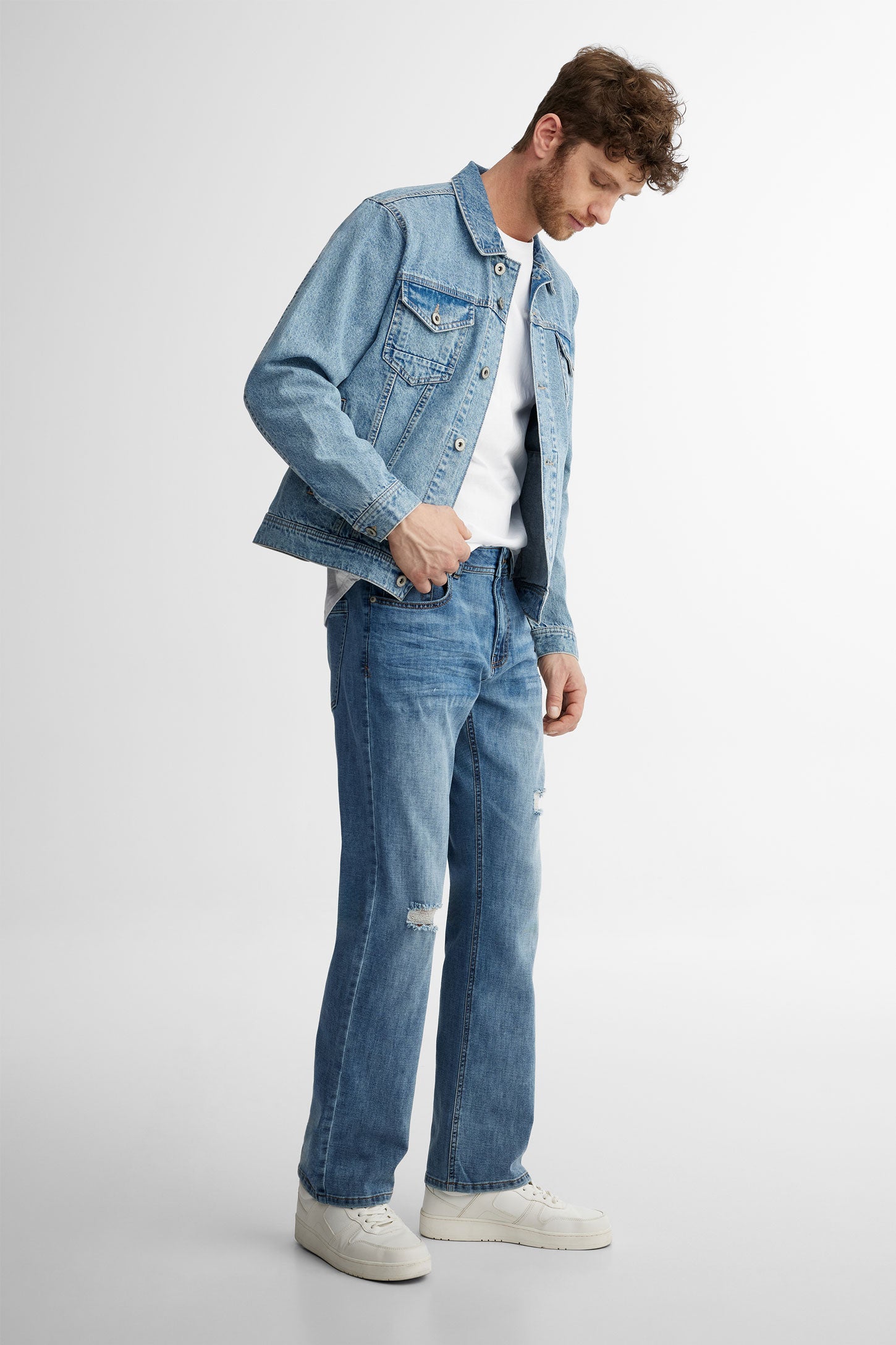Veste en jeans coupe ajustée - Homme && BLEU PALE