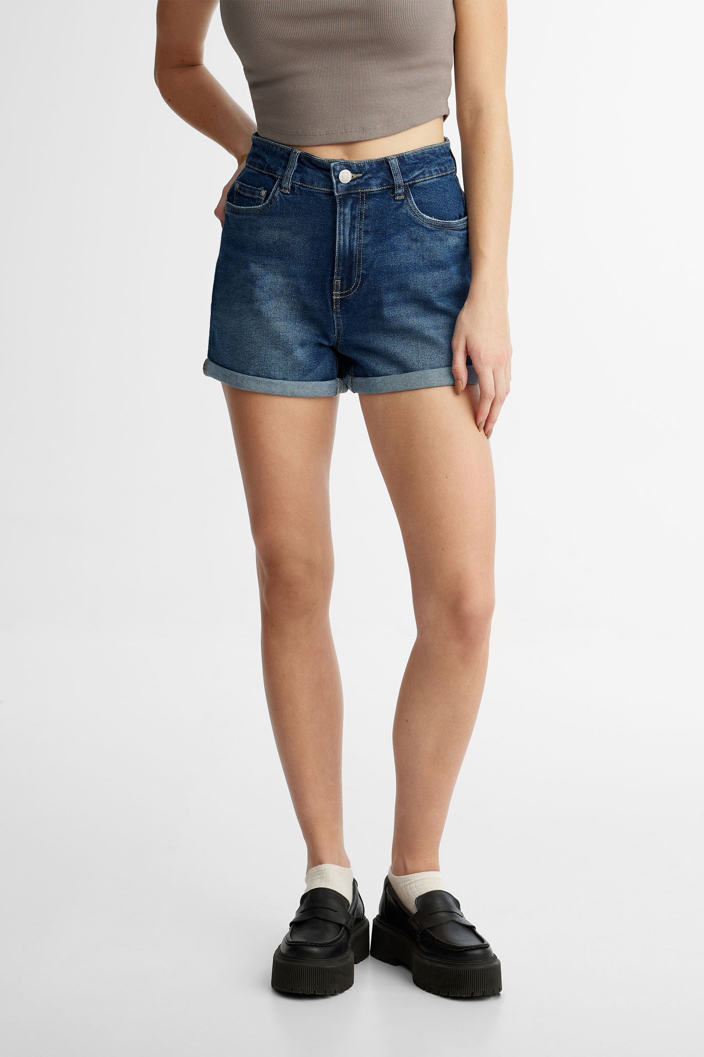 Short taille haute coupe ''Mom'' en jeans pour Femme – Aubainerie