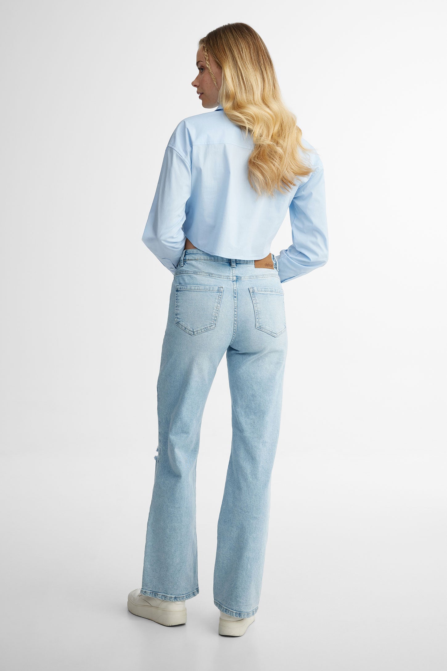 Jeans ''90's baggy'' troués au genoux - Femme && BLEU PALE