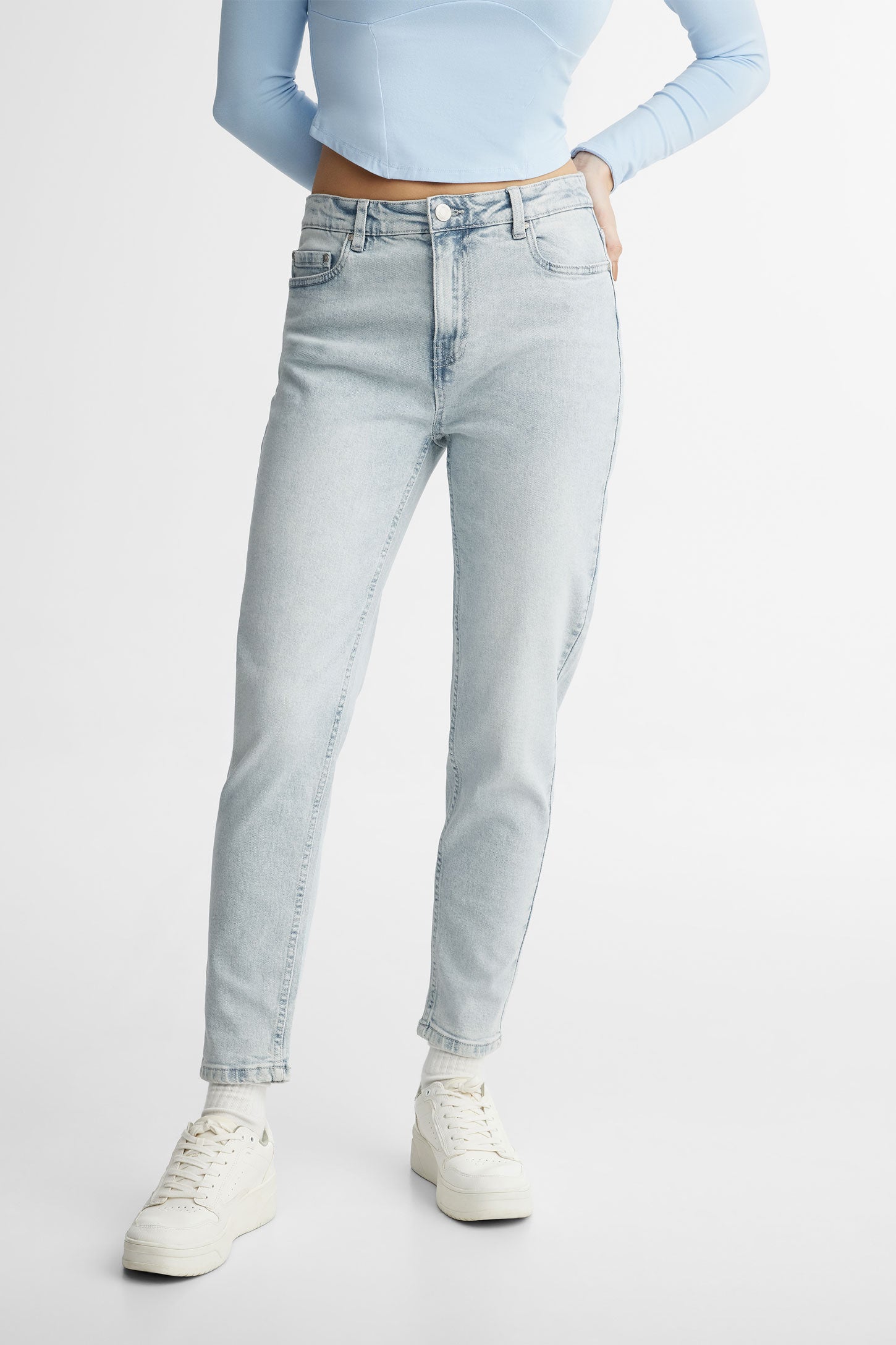 Jeans coupe ''Mom'' - Femme && BLEU PALE
