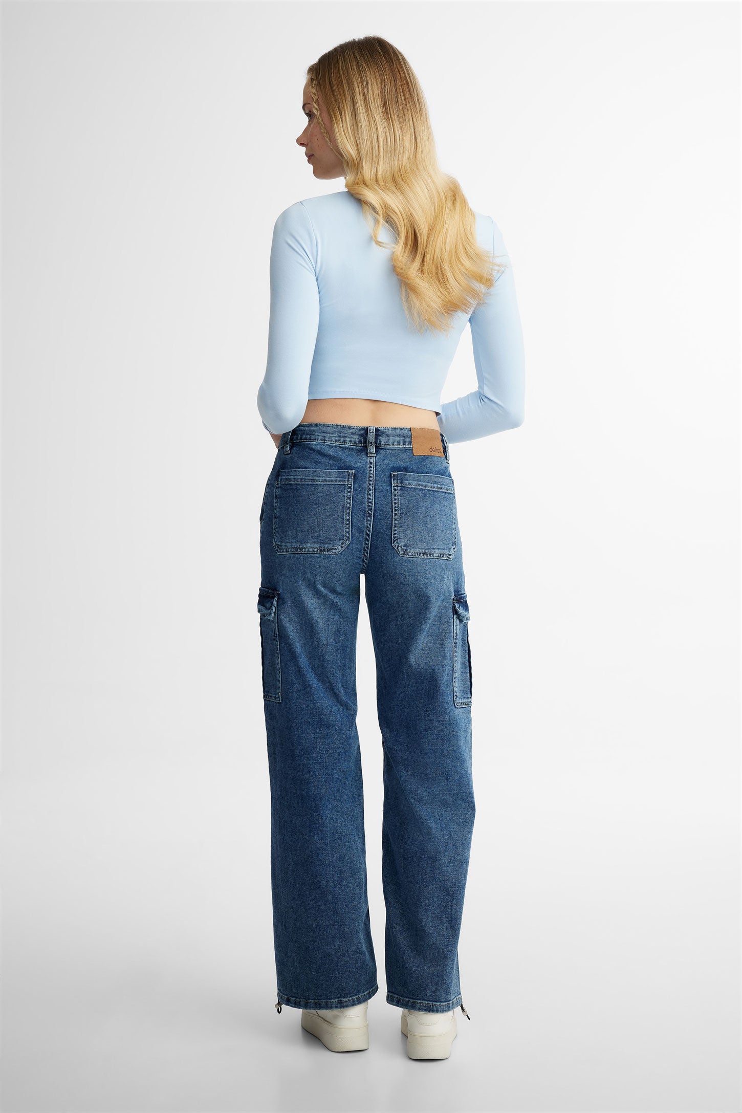 Jeans cargo cheville ajustable - Femme && BLEU