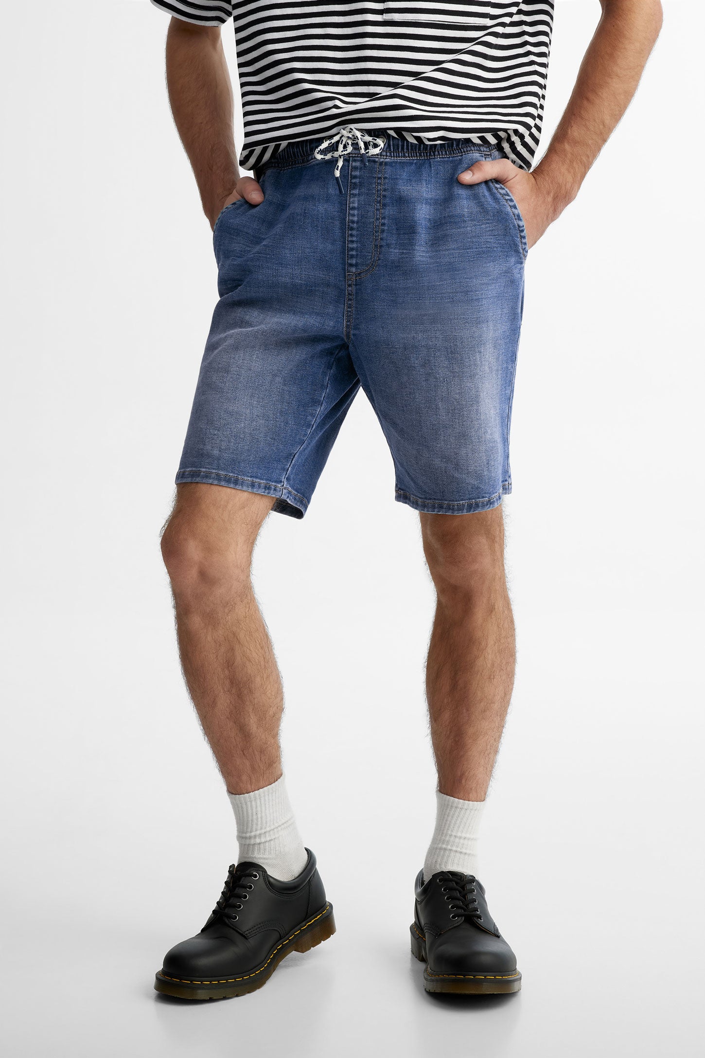 Short taille élastique en jeans - Homme && BLEU