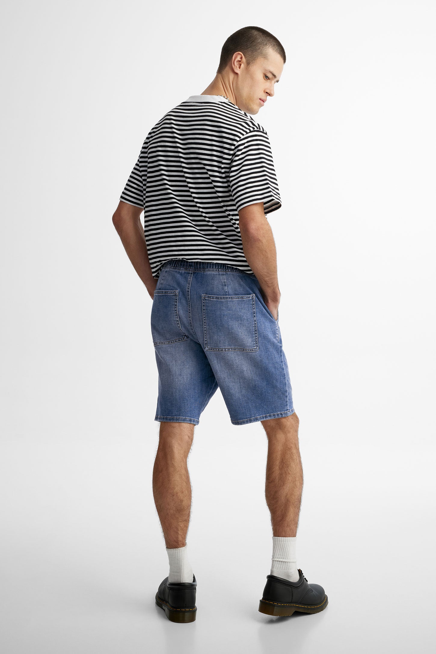 Short taille élastique en jeans - Homme && BLEU