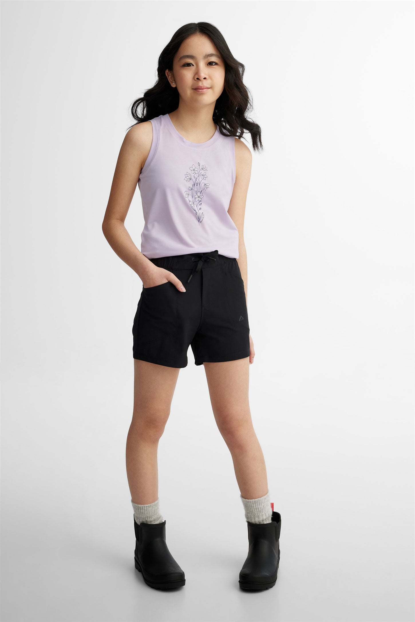 Short taille élastique en popeline BM - Ado fille && NOIR