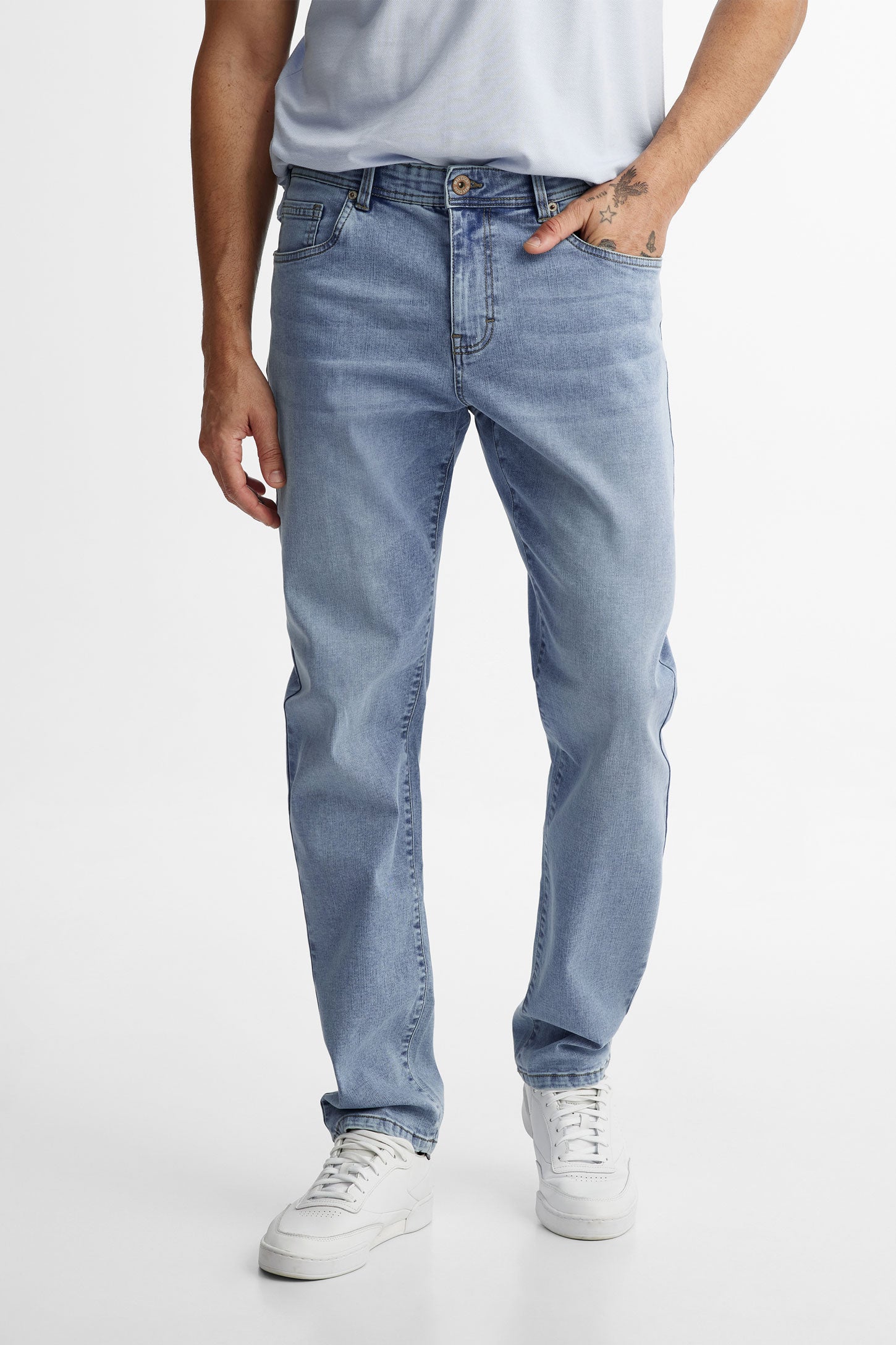 Jeans 5 poches jambe étroite en Lyocell - Homme && BLEU PALE