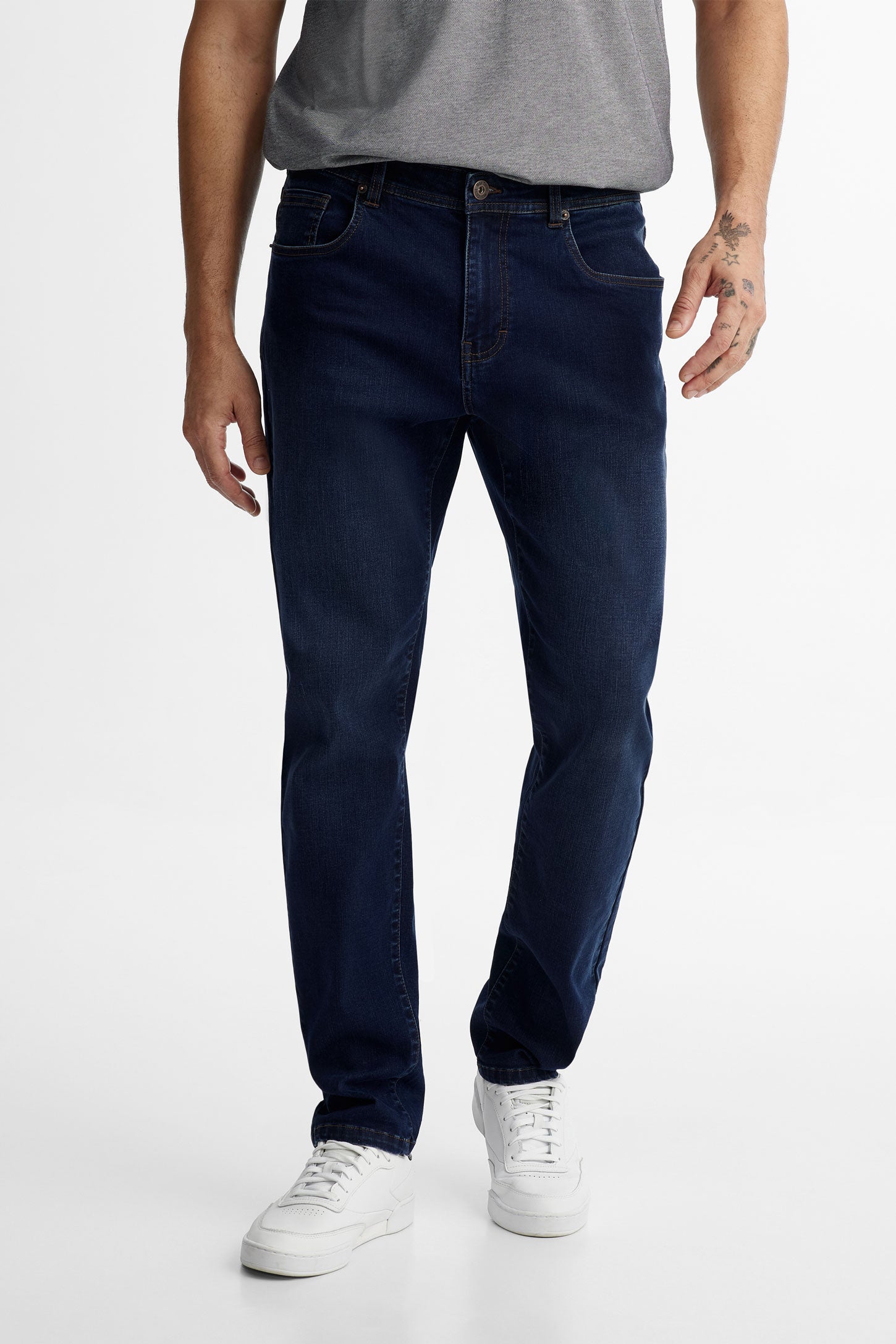 Jeans 5 poches jambe étroite en Lyocell - Homme && BLEU FONCE