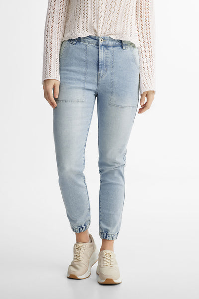 Jogger en jeans taille haute Femme Aubainerie