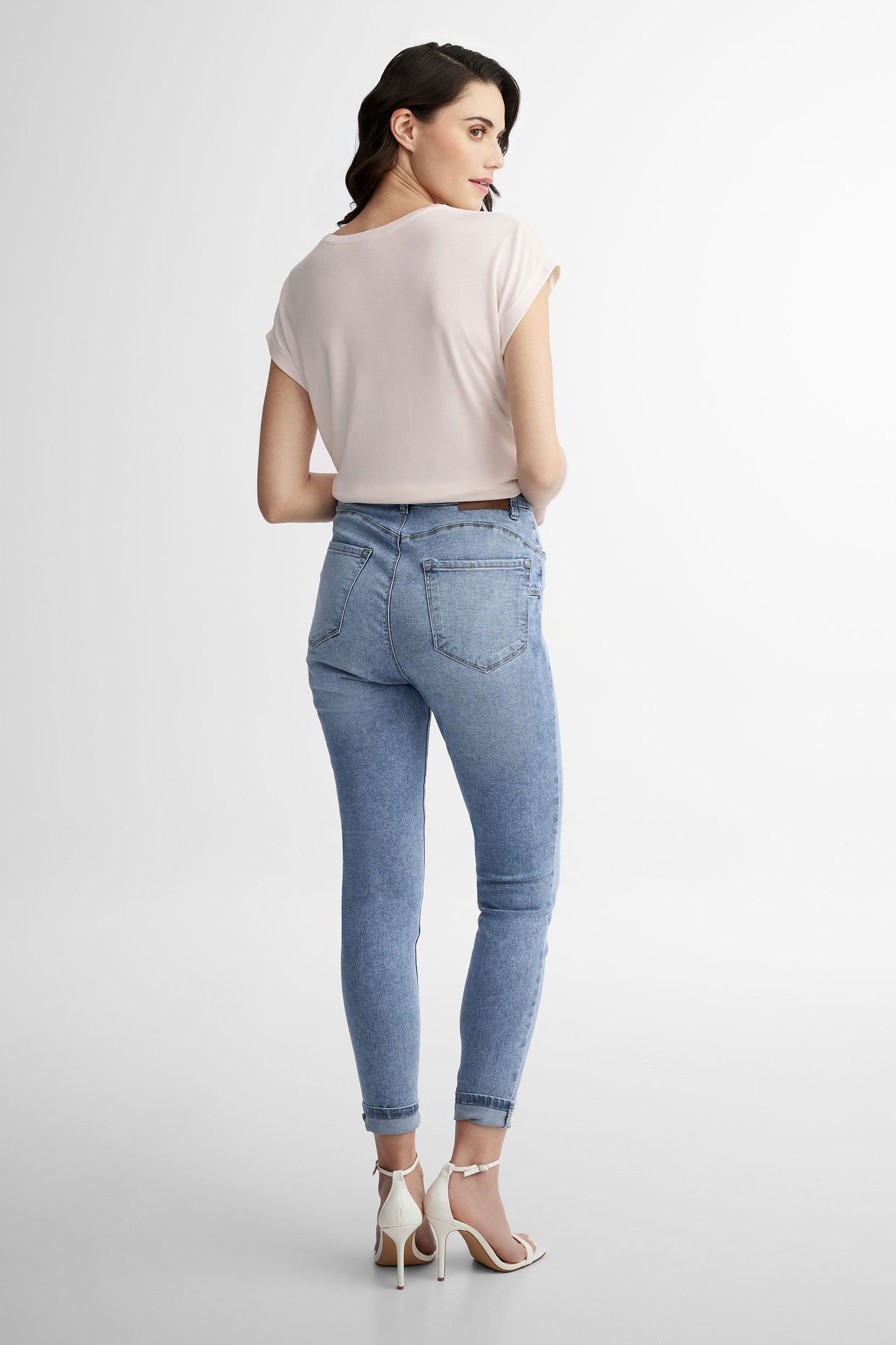 Jeans taille haute coupe ajustée en Lyocell - Femme && BLEU PALE