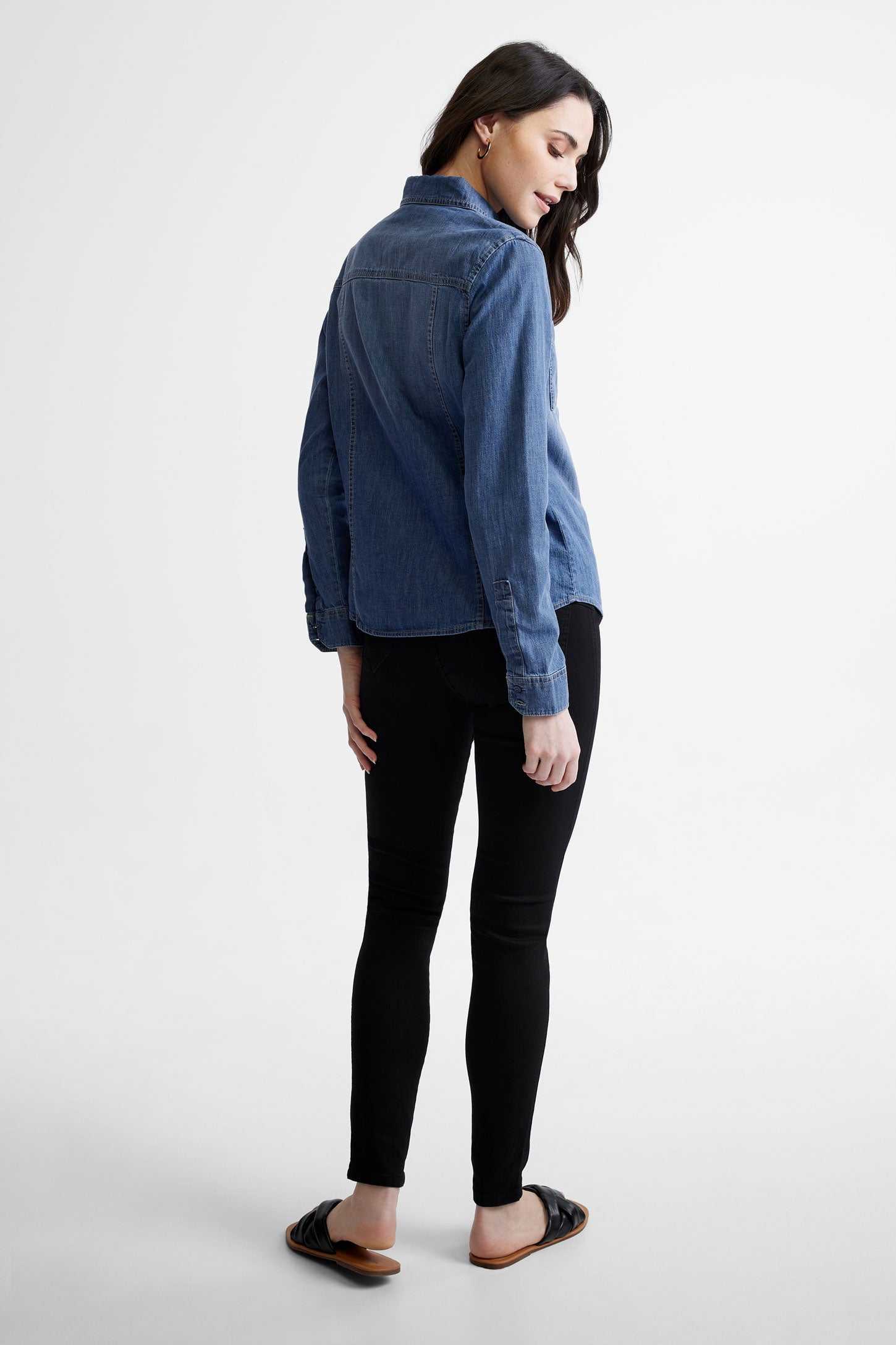 Chemise en jeans coupe ajustée - Femme && BLEU