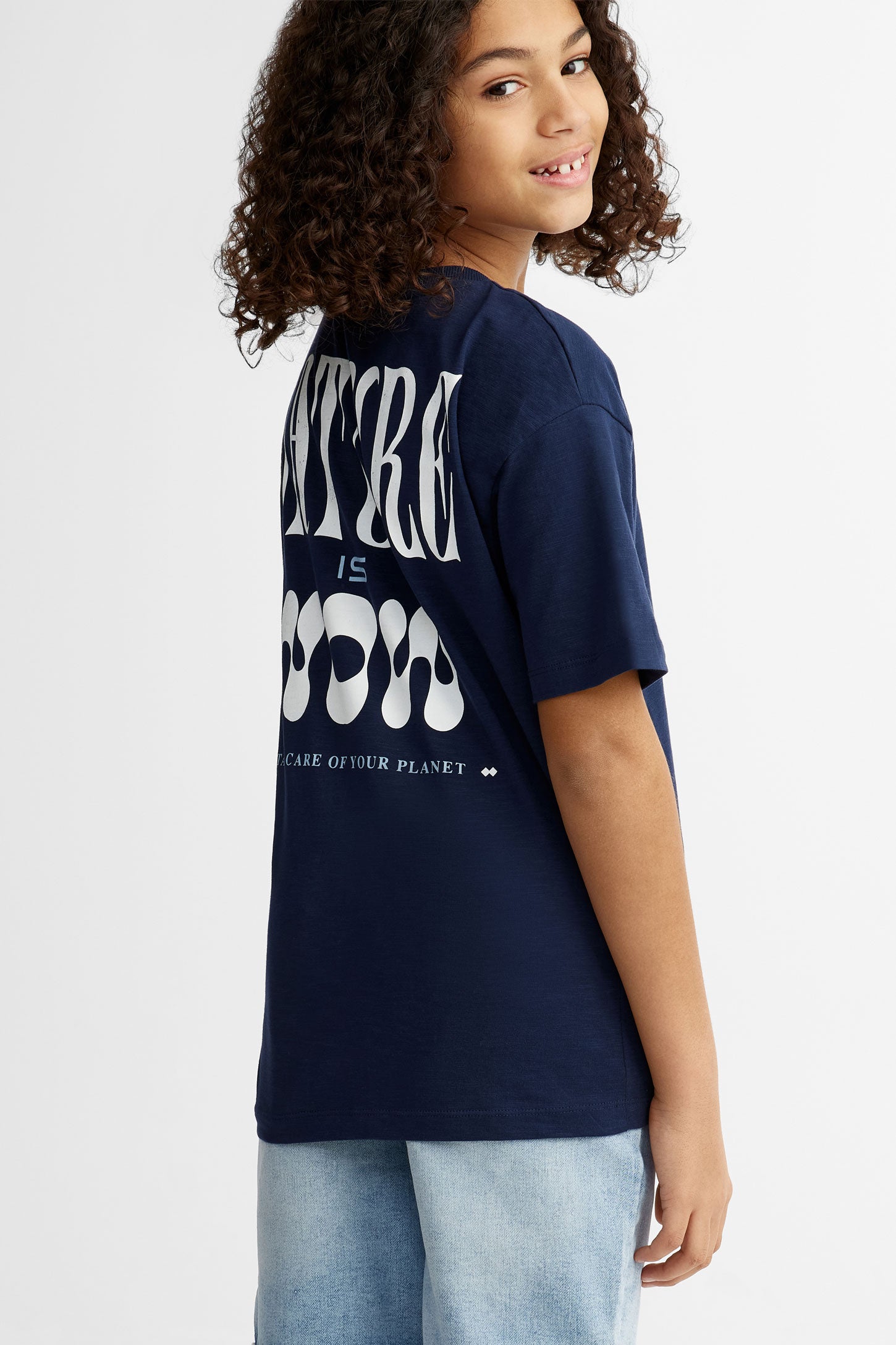 T-shirt imprimé coupe ample en coton - Ado garçon && MARIN