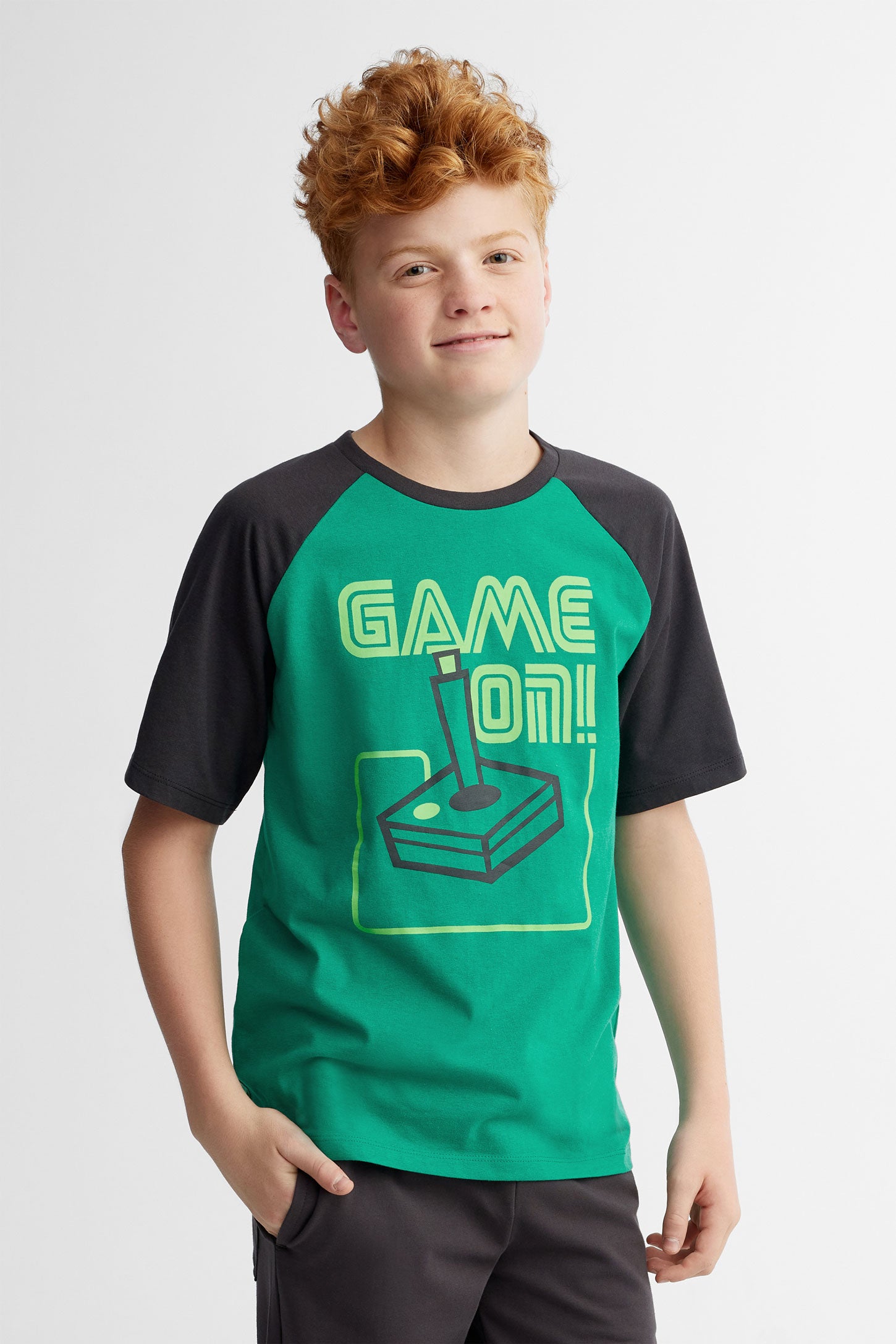 Duos futés, T-shirt imprimé en coton, 2/25$ - Ado garçon && VERT