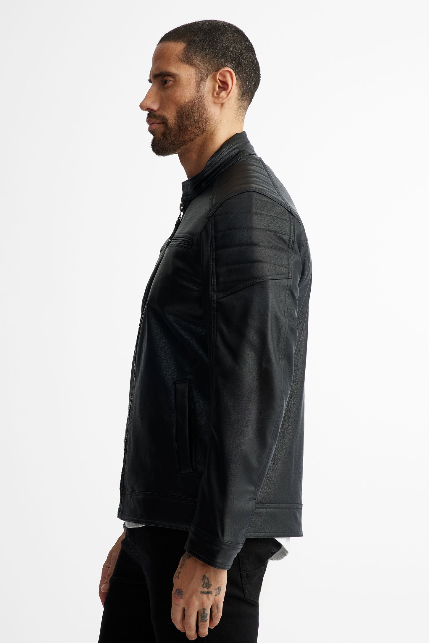 Manteau moto en cuir végane - Homme && NOIR