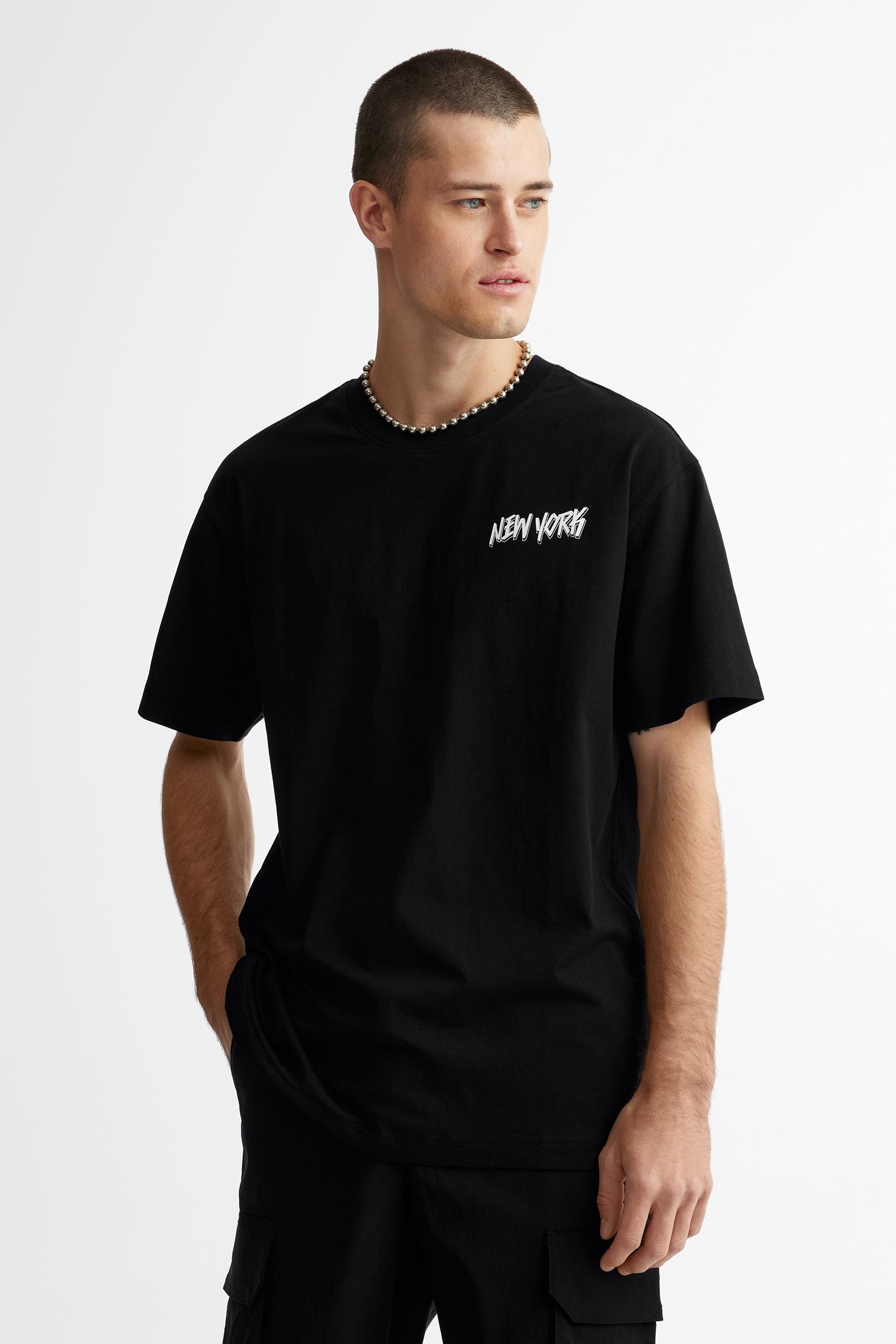 T-shirt en coton imprimé - Homme && NOIR