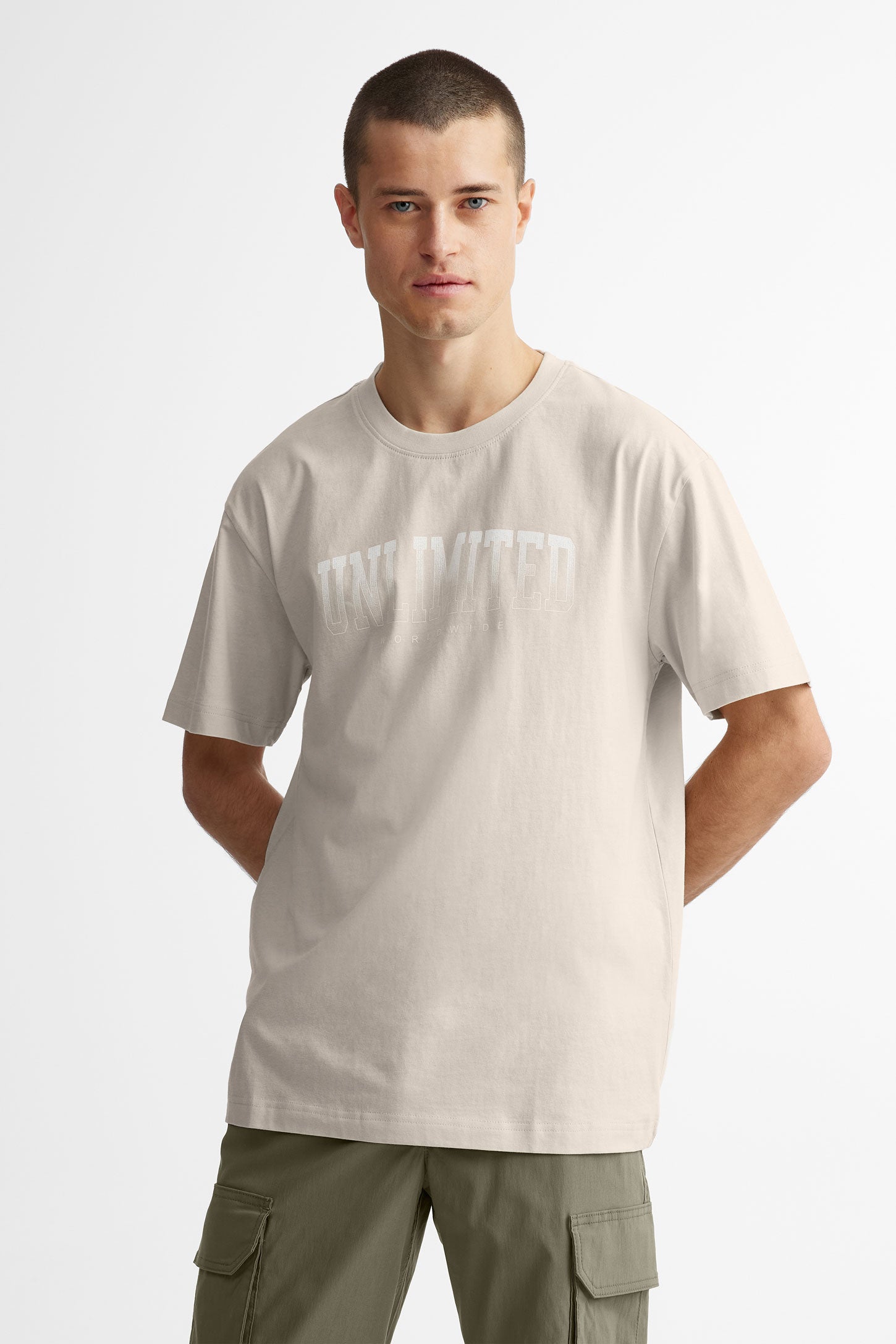 T-shirt en coton imprimé - Homme && BEIGE