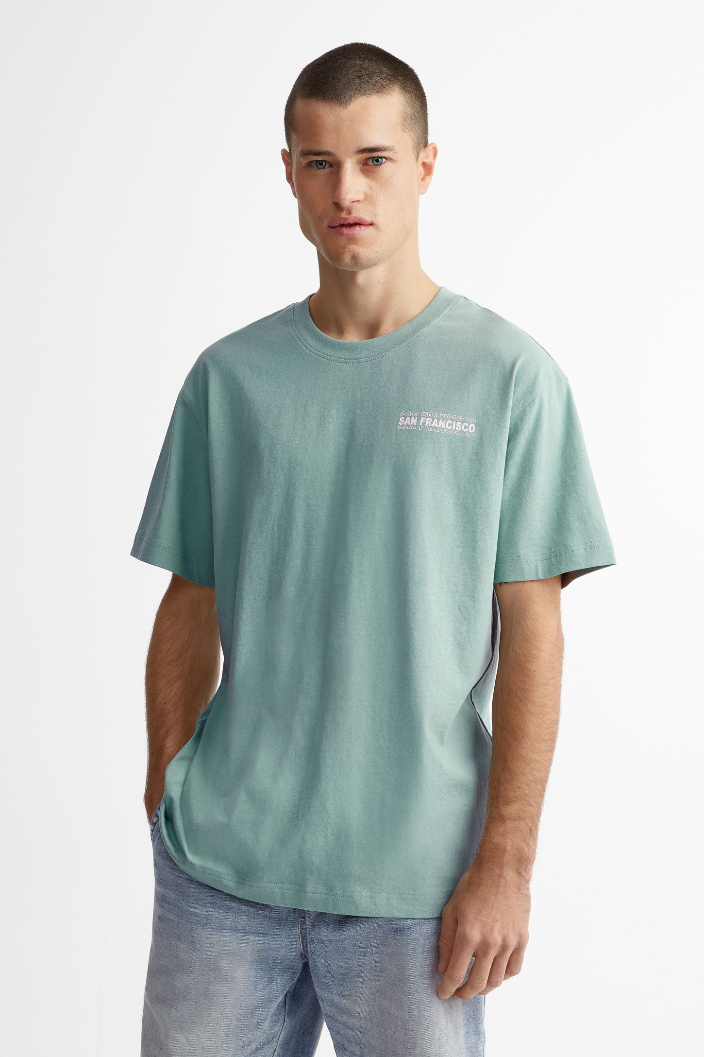 T-shirt en coton imprimé - Homme && TURQUOISE