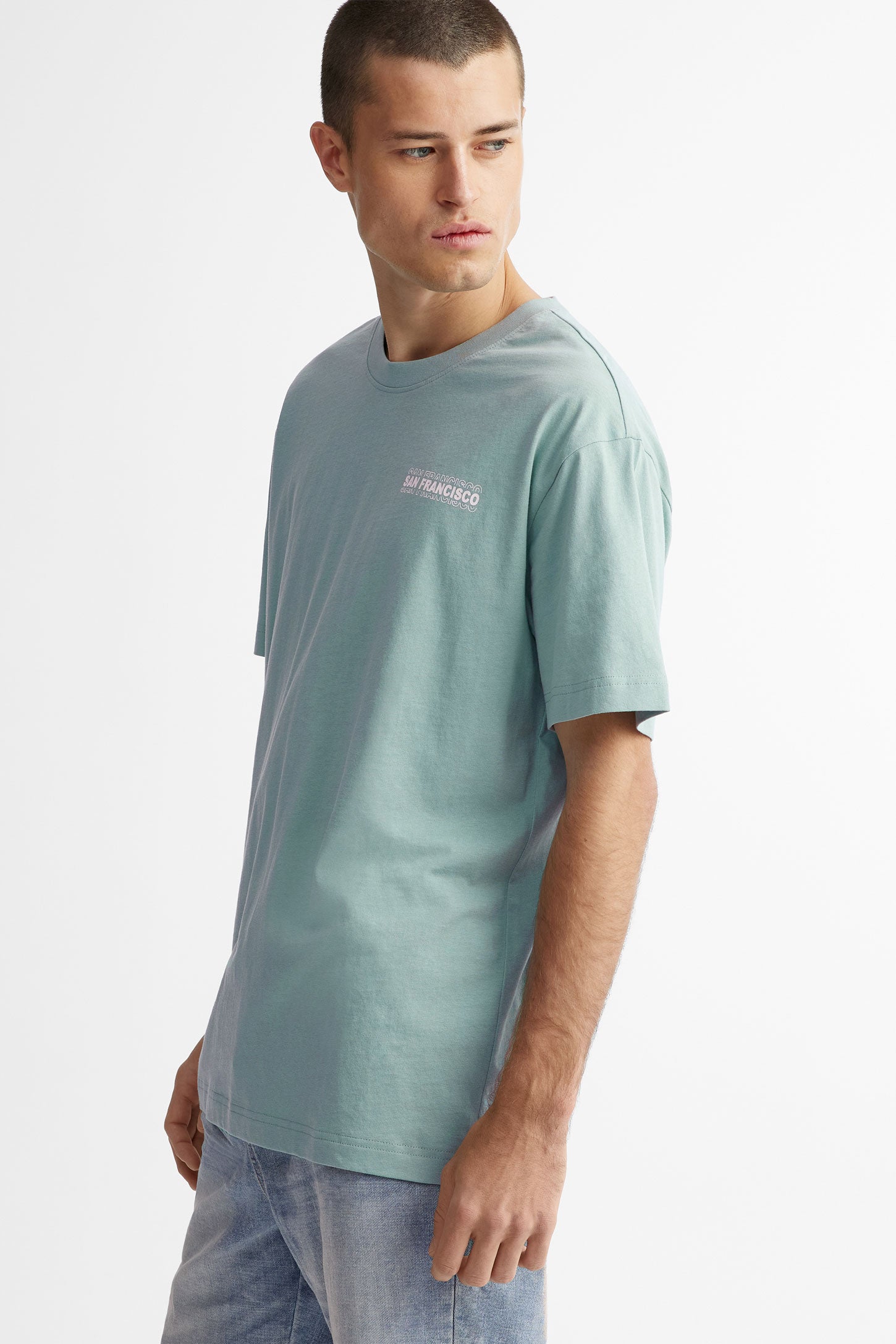 T-shirt en coton imprimé - Homme && TURQUOISE