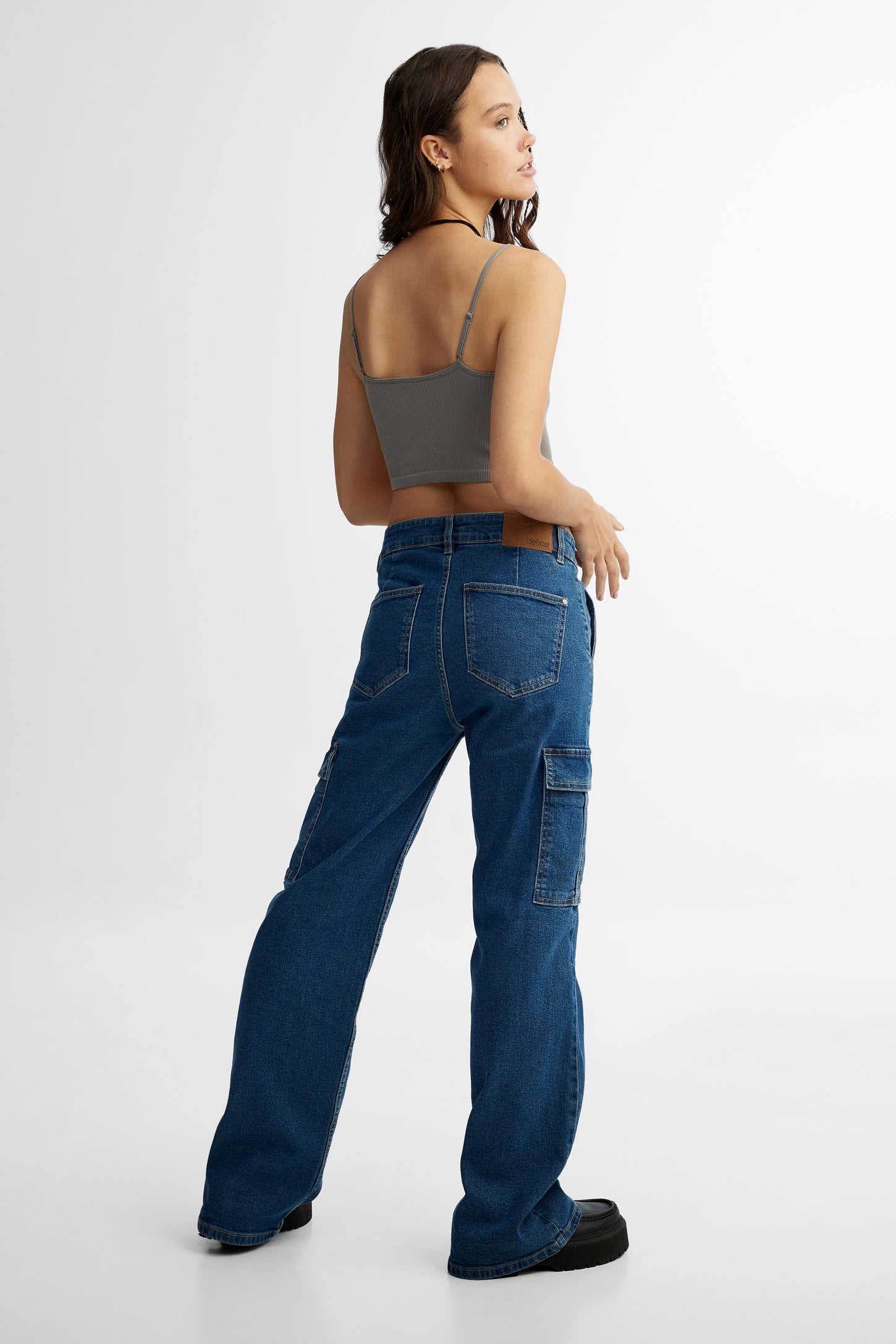 Camisole écourtée à bretelles fines sans coutures - Femme && KAKI