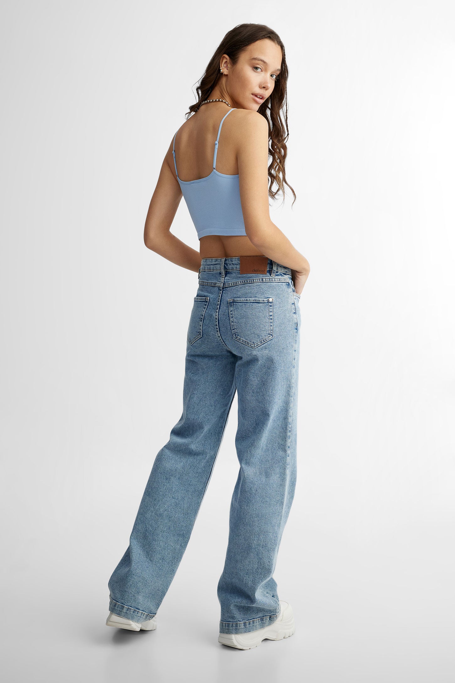 Camisole écourtée à bretelles fines sans coutures - Femme && BLEU