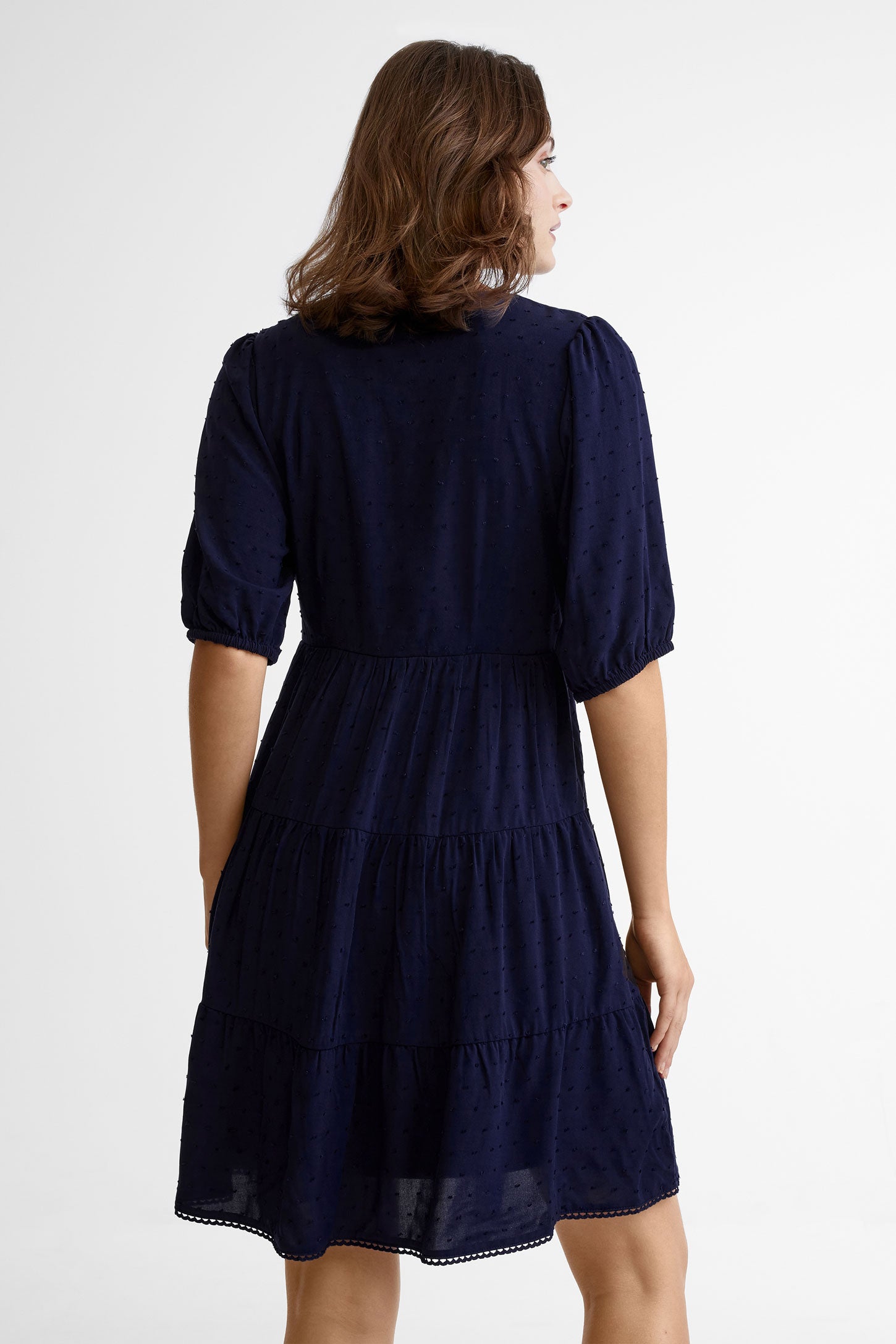 Robe manches courtes bouffantes - Femme && BLEU MARINE